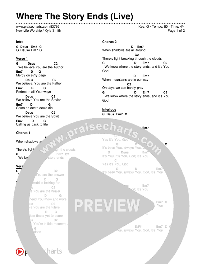 Where The Story Ends (Live) Chord Chart (New Life Worship / Kyle Smith)