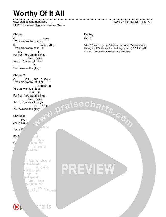 Jesus Du Förtjänar Allt (Worthy Of It All) (REVERE Unscripted) Chord Chart (REVERE / Alfred Nygren / Josefina Gniste)