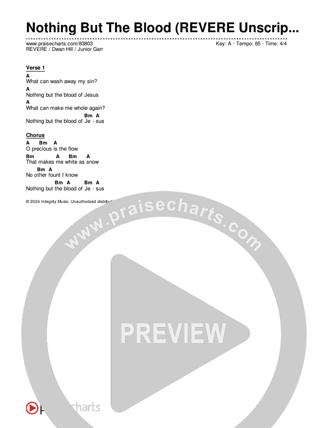 Nothing But The Blood (REVERE Unscripted) Chord Chart (REVERE / Dwan Hill / Junior Garr)