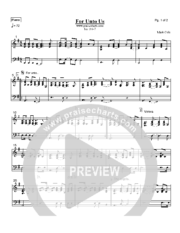 For Unto Us Piano Sheet (Mark Cole)
