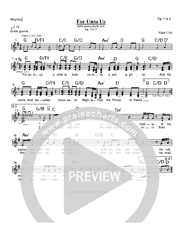 For Unto Us Rhythm/Vocal (Mark Cole)