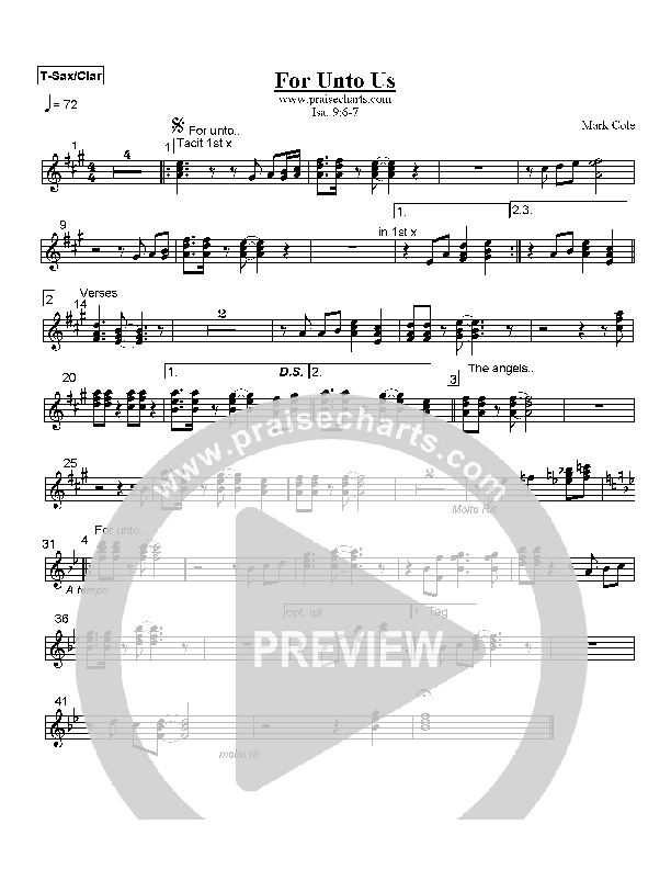 For Unto Us Tenor Sax/Clarinet (Mark Cole)