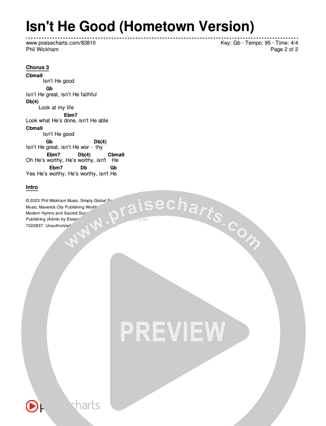 Isn't He Good (Hometown Version) Chords & Lyrics (Phil Wickham)
