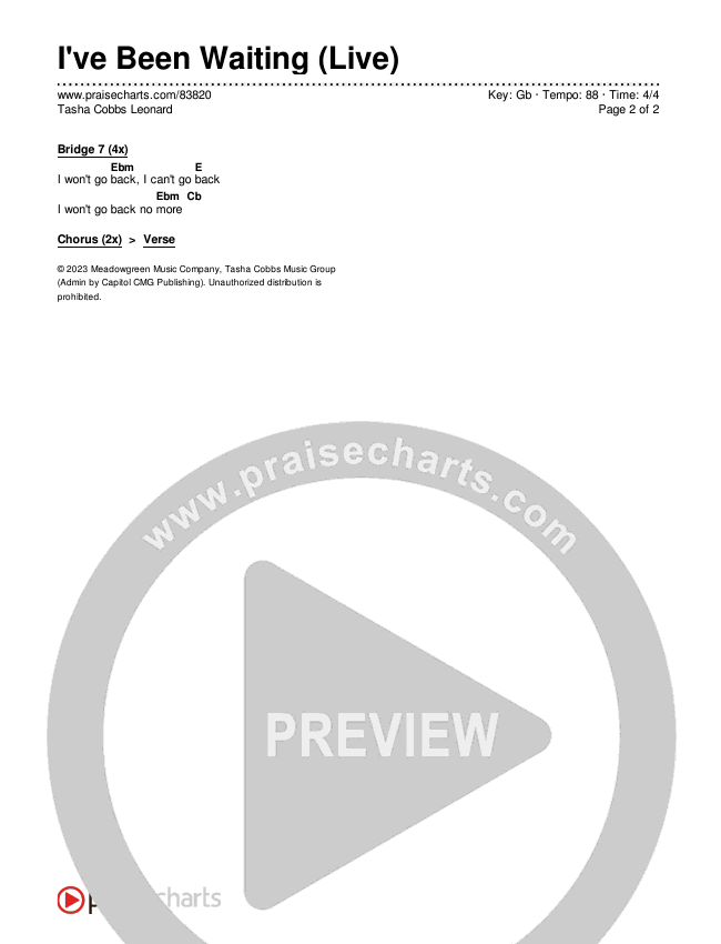 I've Been Waiting (Live) Chords & Lyrics (Tasha Cobbs Leonard)