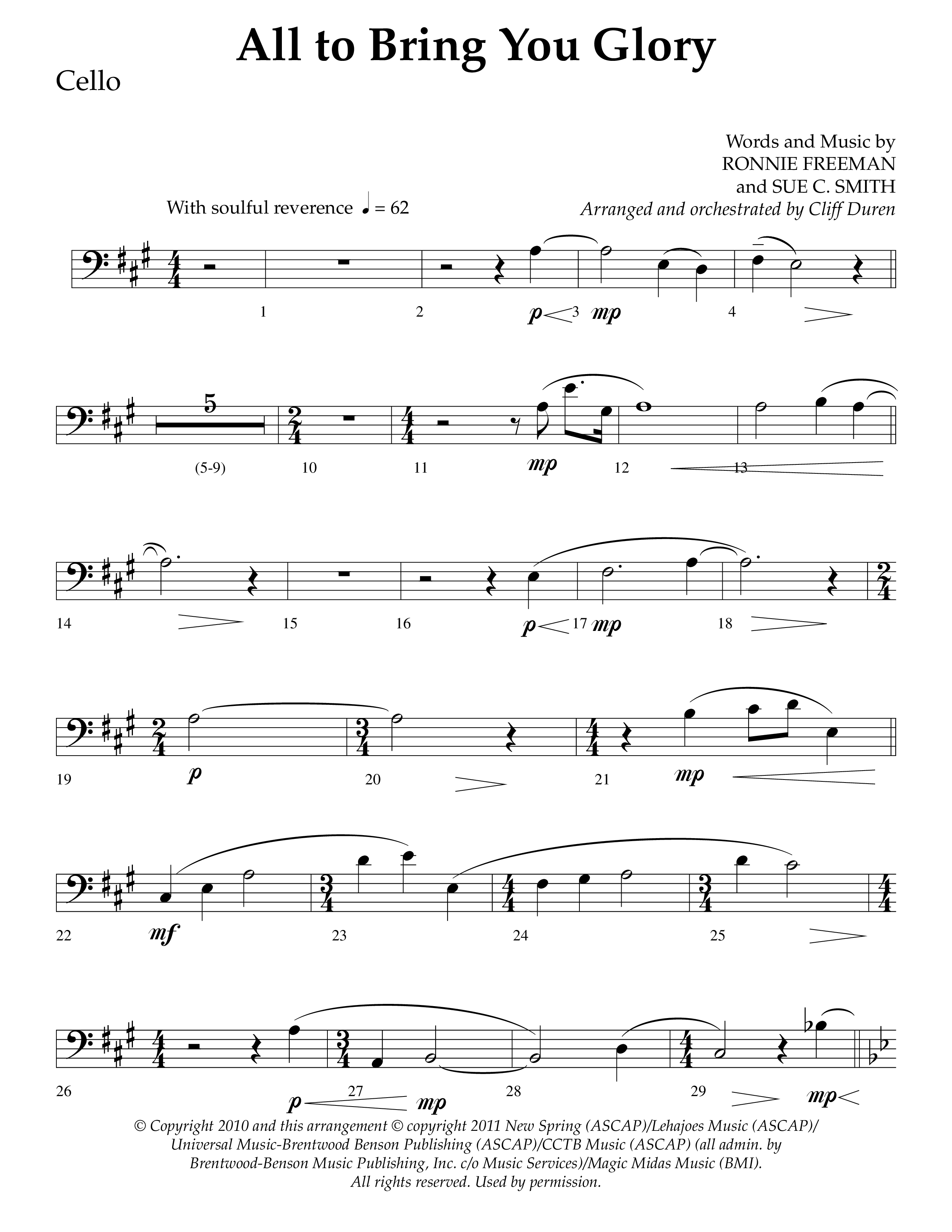 All To Bring You Glory (Choral Anthem SATB) Cello (Lifeway Choral / Arr. Cliff Duren)