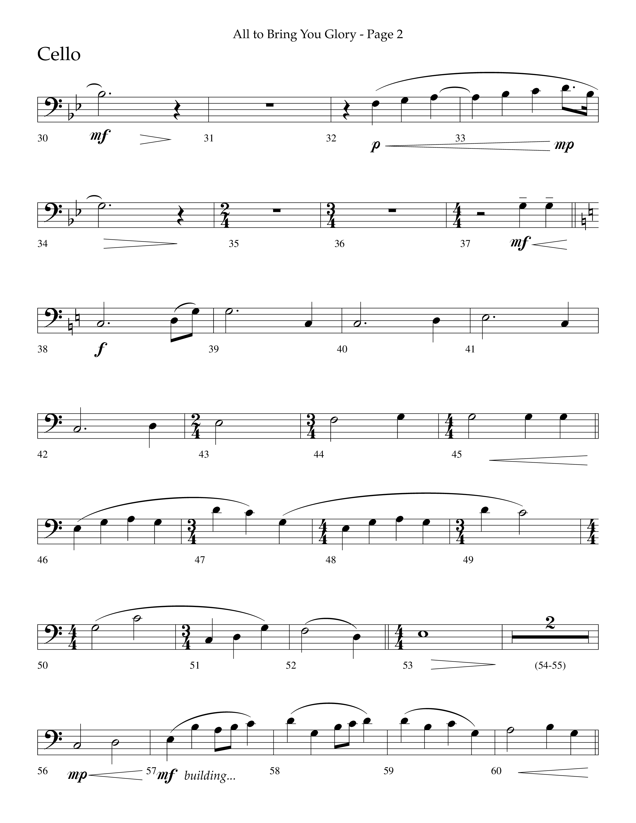 All To Bring You Glory (Choral Anthem SATB) Cello (Lifeway Choral / Arr. Cliff Duren)