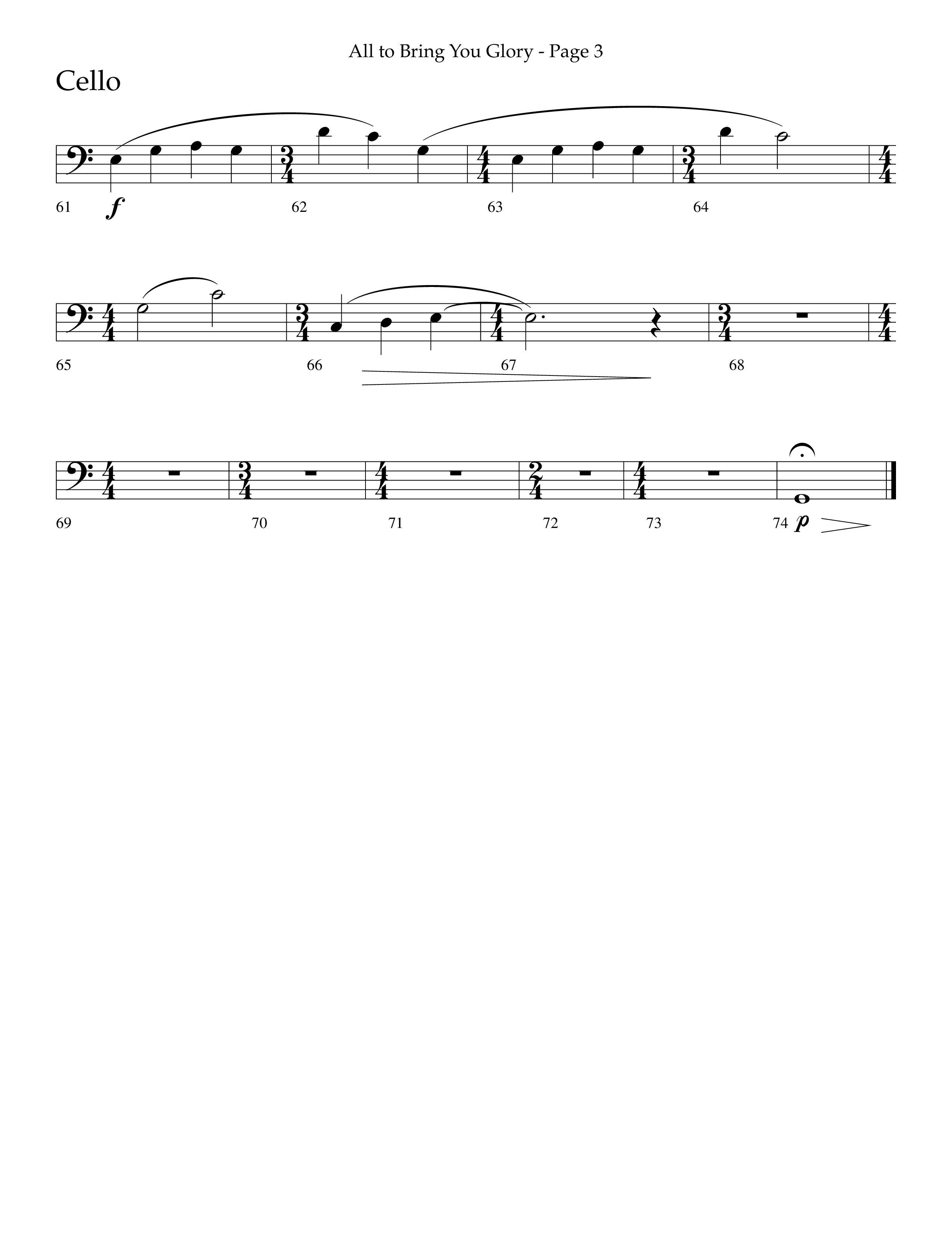 All To Bring You Glory (Choral Anthem SATB) Cello (Lifeway Choral / Arr. Cliff Duren)