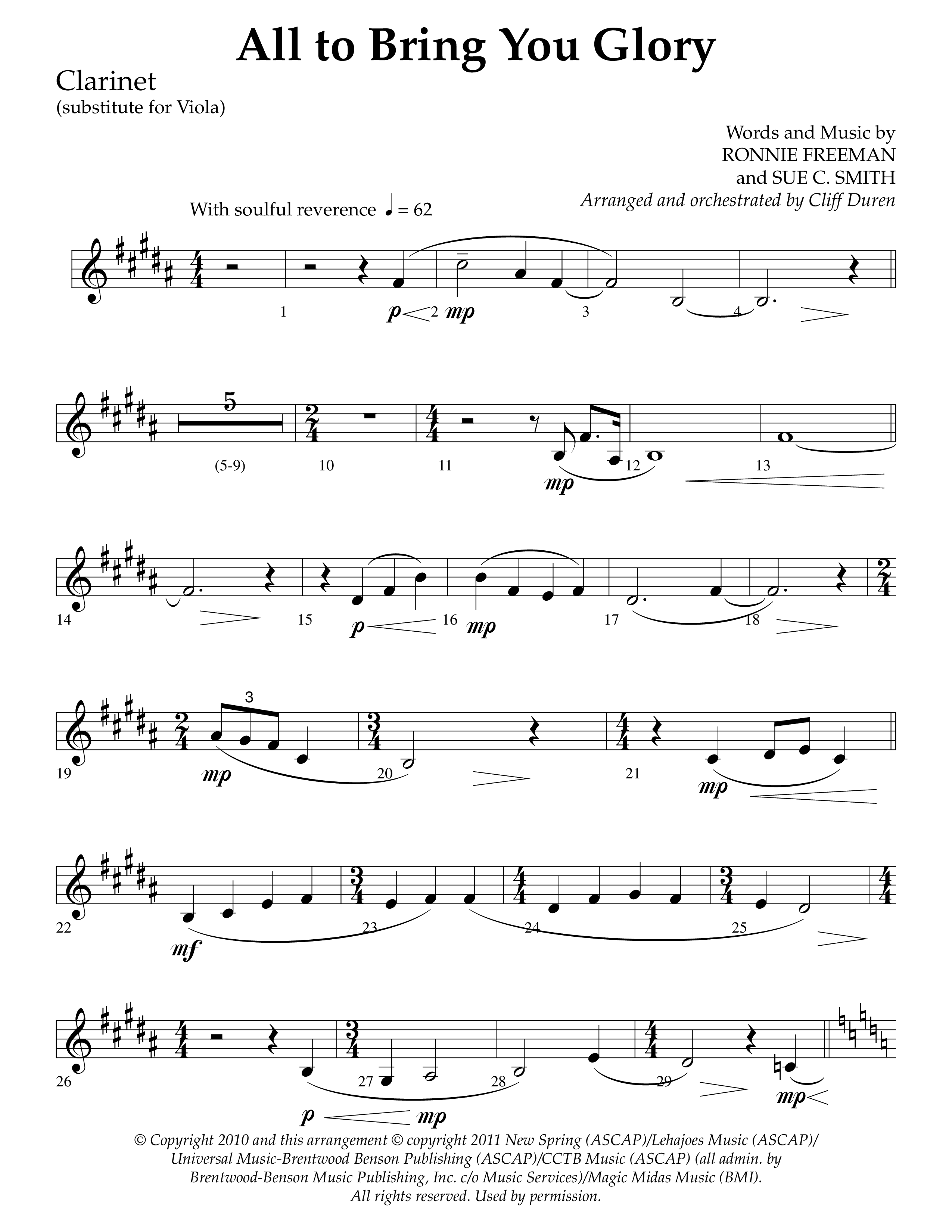 All To Bring You Glory (Choral Anthem SATB) Clarinet (Lifeway Choral / Arr. Cliff Duren)