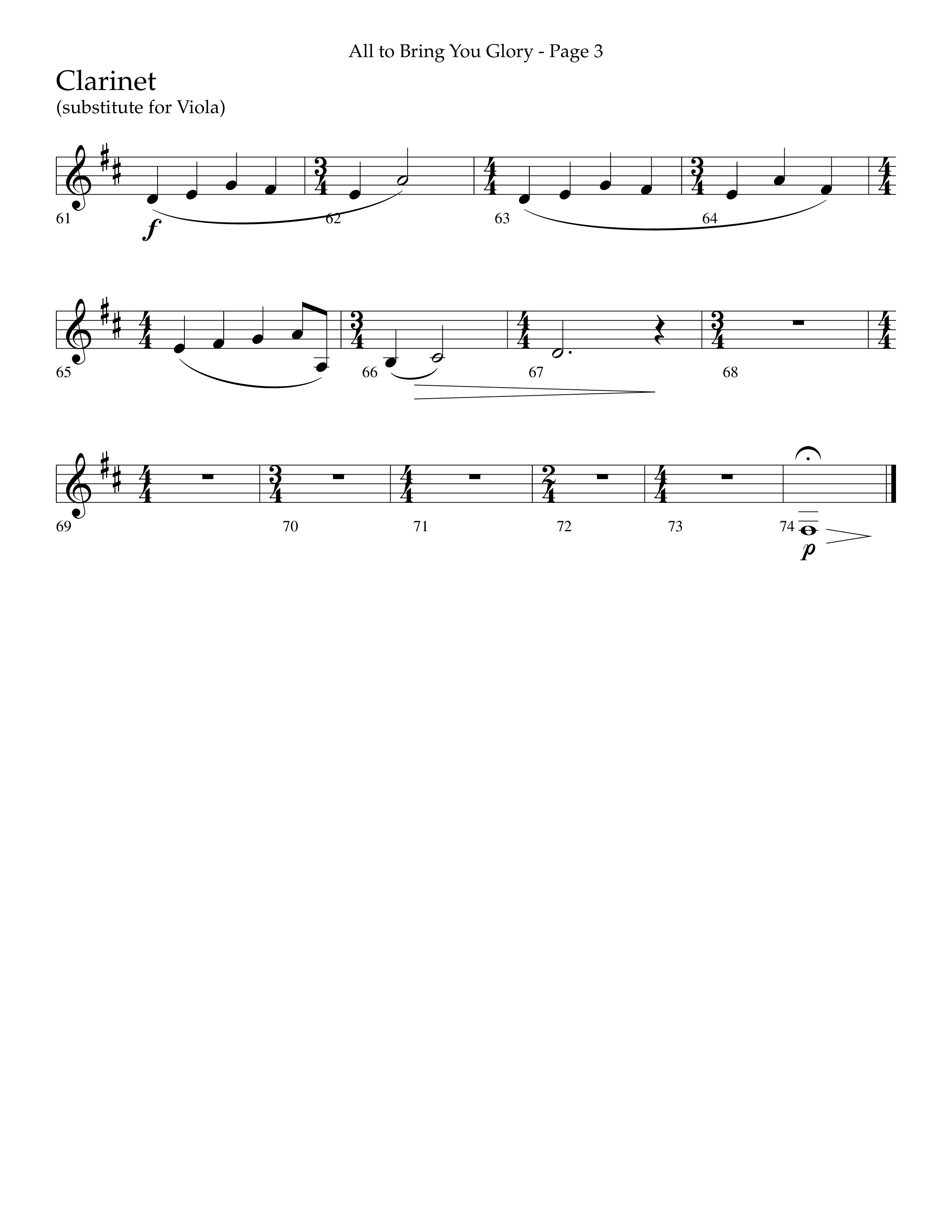 All To Bring You Glory (Choral Anthem SATB) Clarinet (Lifeway Choral / Arr. Cliff Duren)