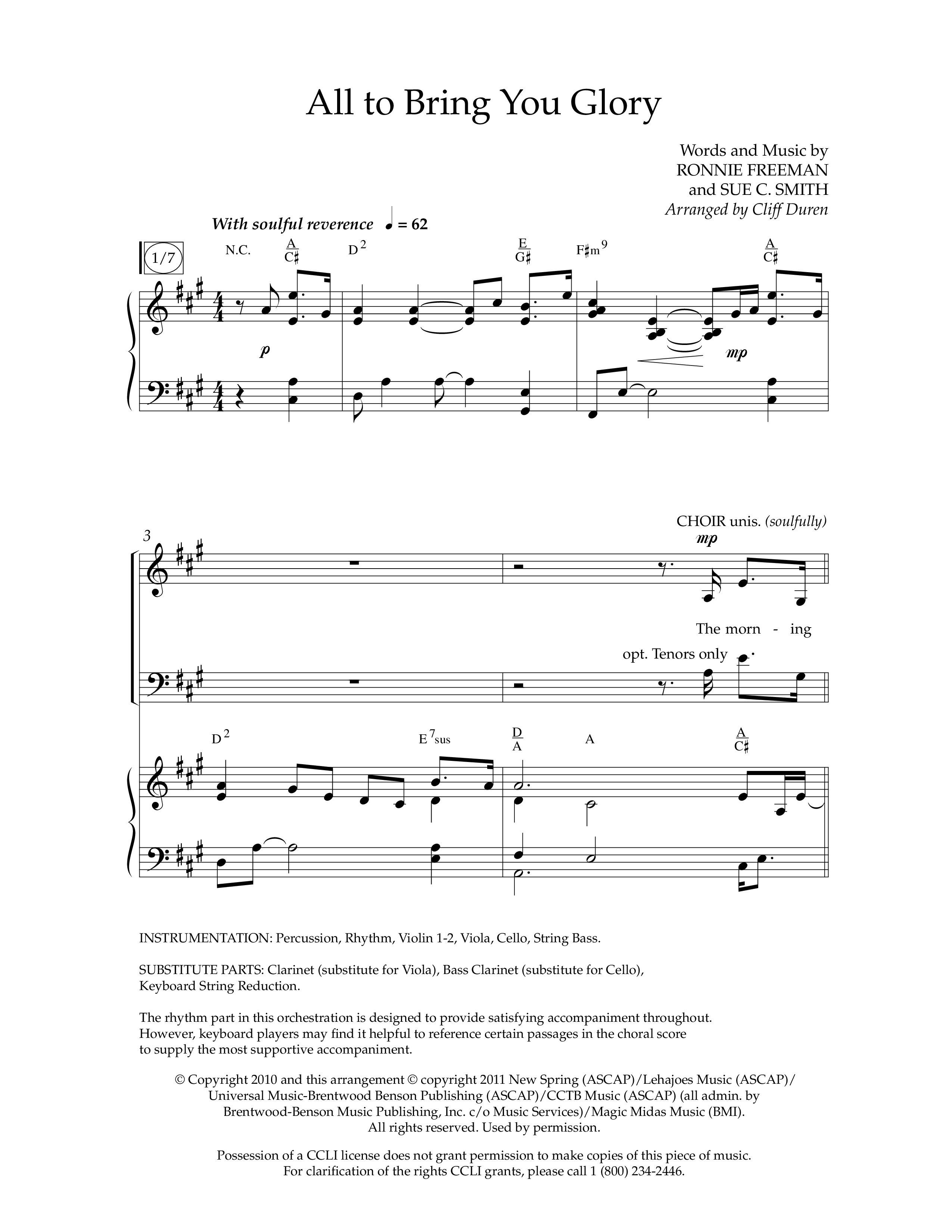 All To Bring You Glory (Choral Anthem SATB) Anthem (SATB/Piano) (Lifeway Choral / Arr. Cliff Duren)