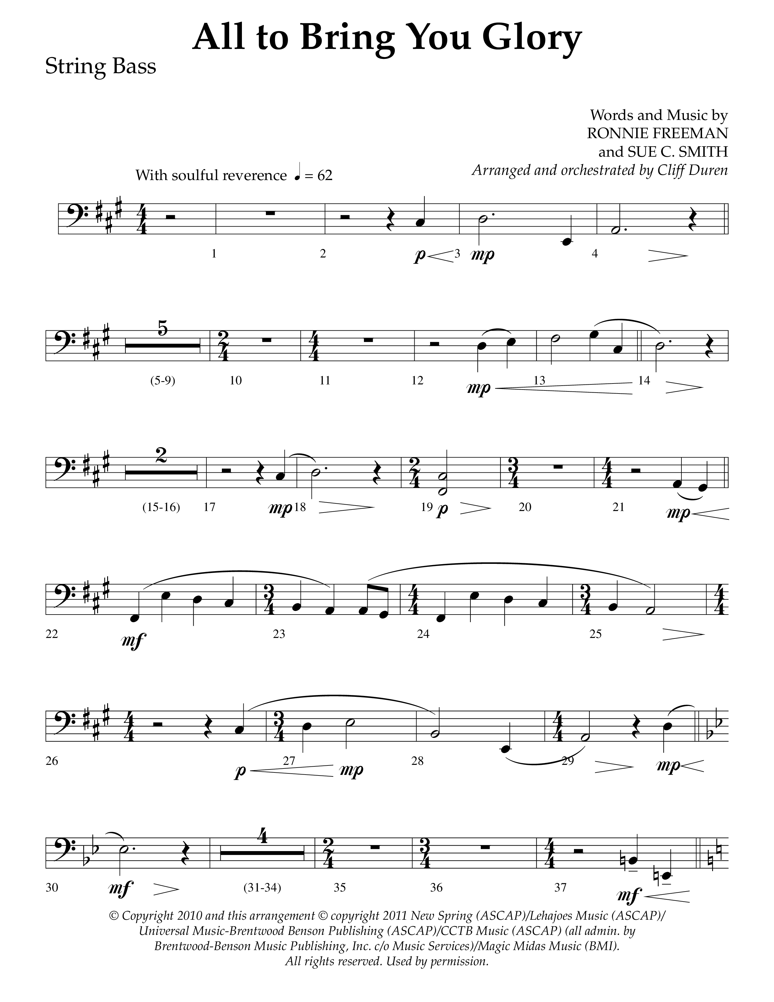 All To Bring You Glory (Choral Anthem SATB) String Bass (Lifeway Choral / Arr. Cliff Duren)