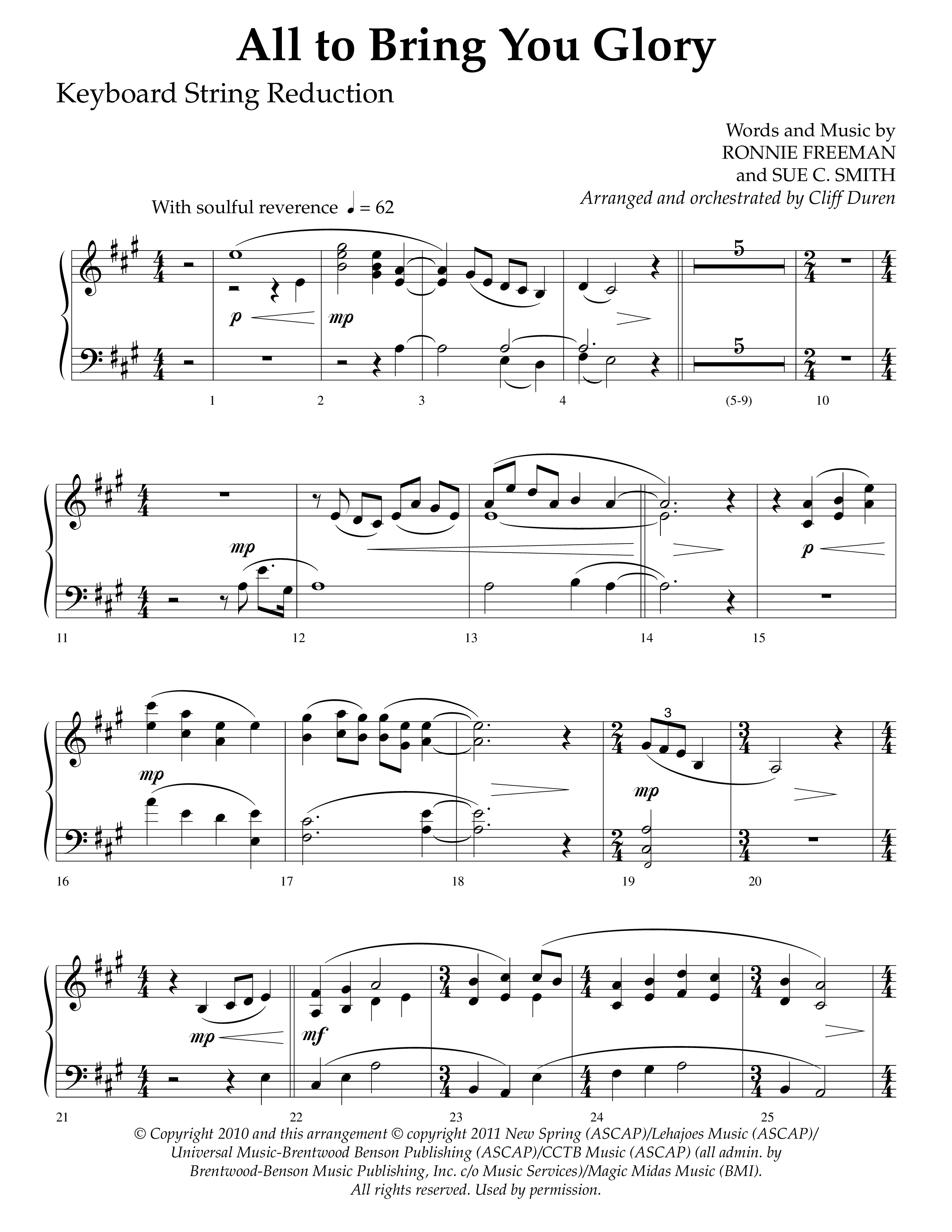 All To Bring You Glory (Choral Anthem SATB) String Reduction (Lifeway Choral / Arr. Cliff Duren)