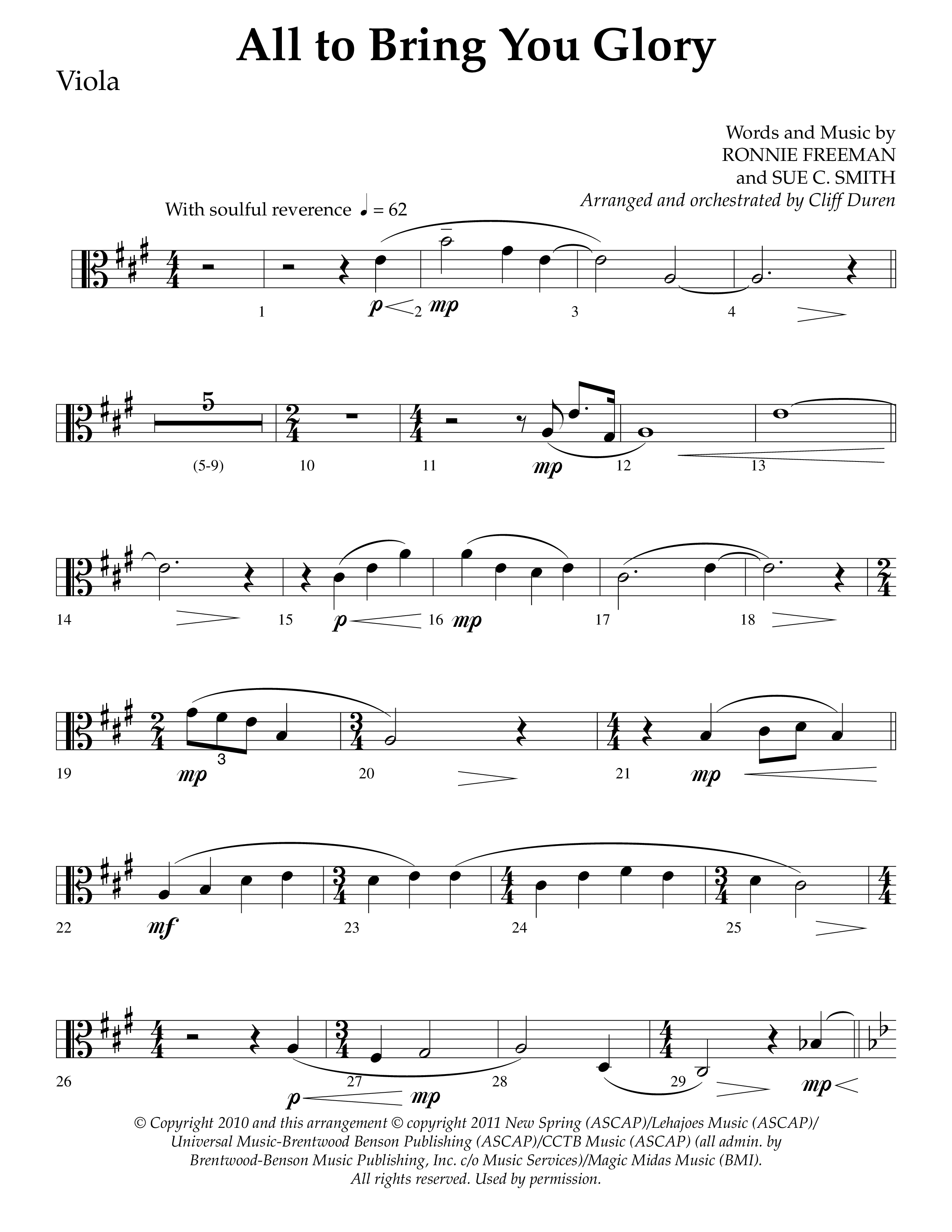 All To Bring You Glory (Choral Anthem SATB) Viola (Lifeway Choral / Arr. Cliff Duren)