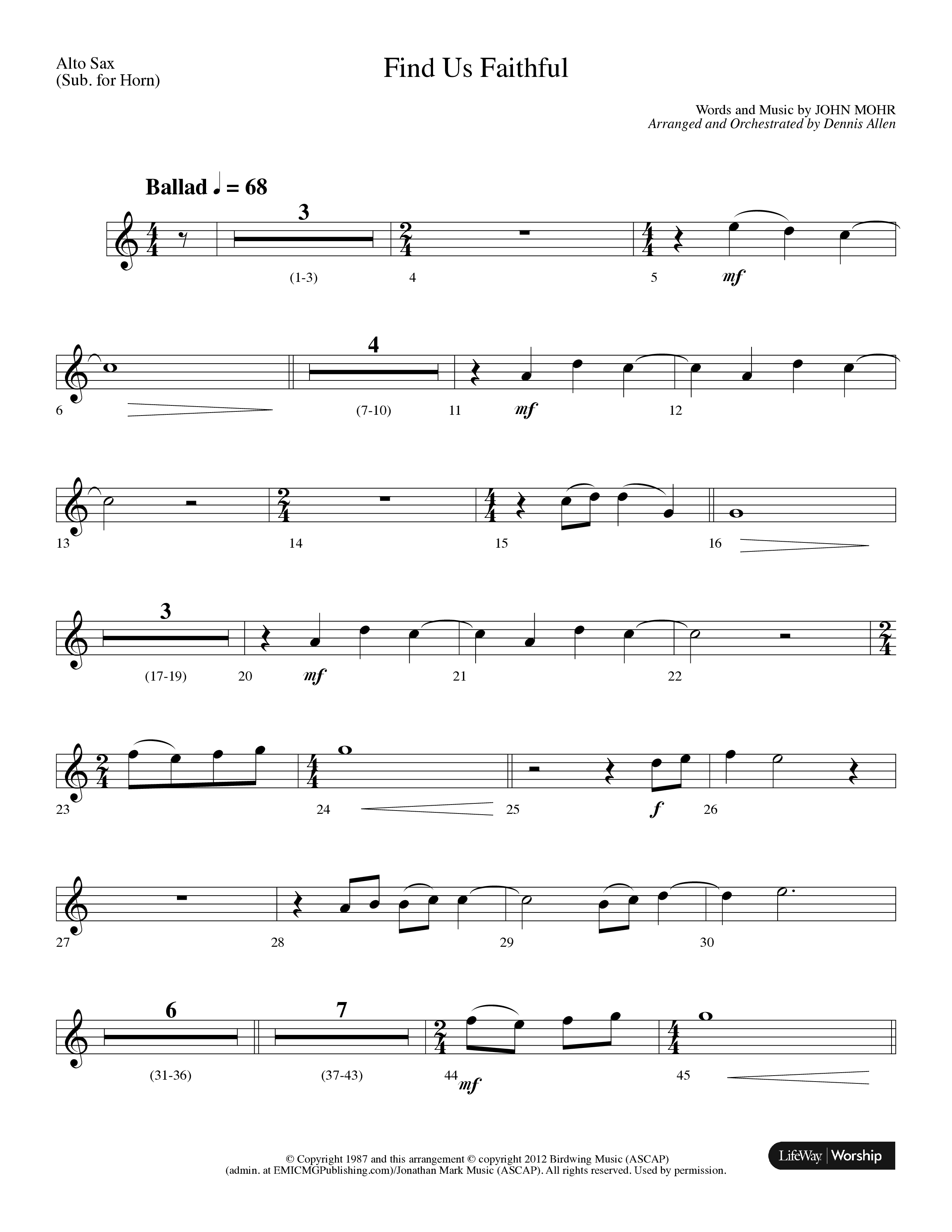 Find Us Faithful (Choral Anthem SATB) Alto Sax (Lifeway Choral / Arr. Dennis Allen)