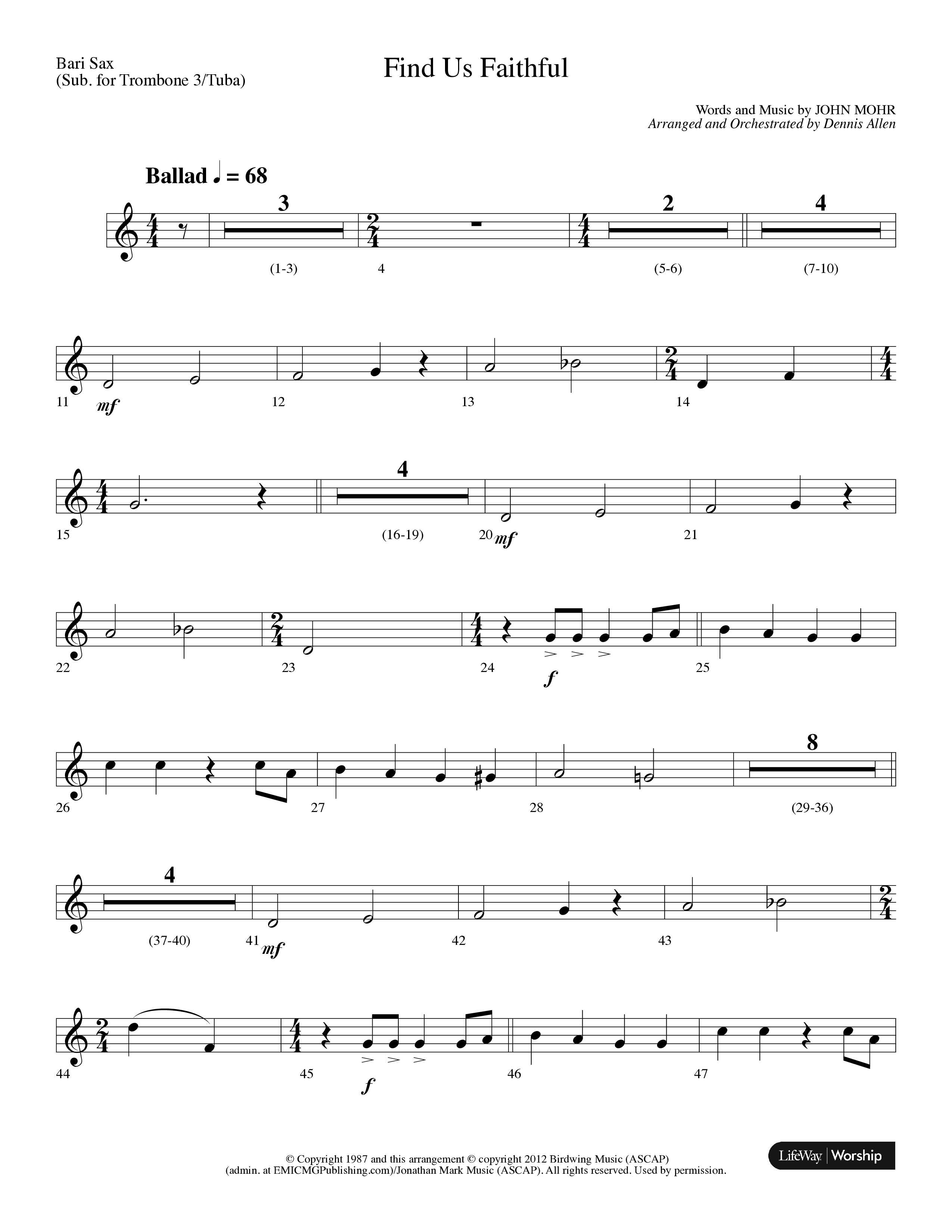 Find Us Faithful (Choral Anthem SATB) Bari Sax (Lifeway Choral / Arr. Dennis Allen)