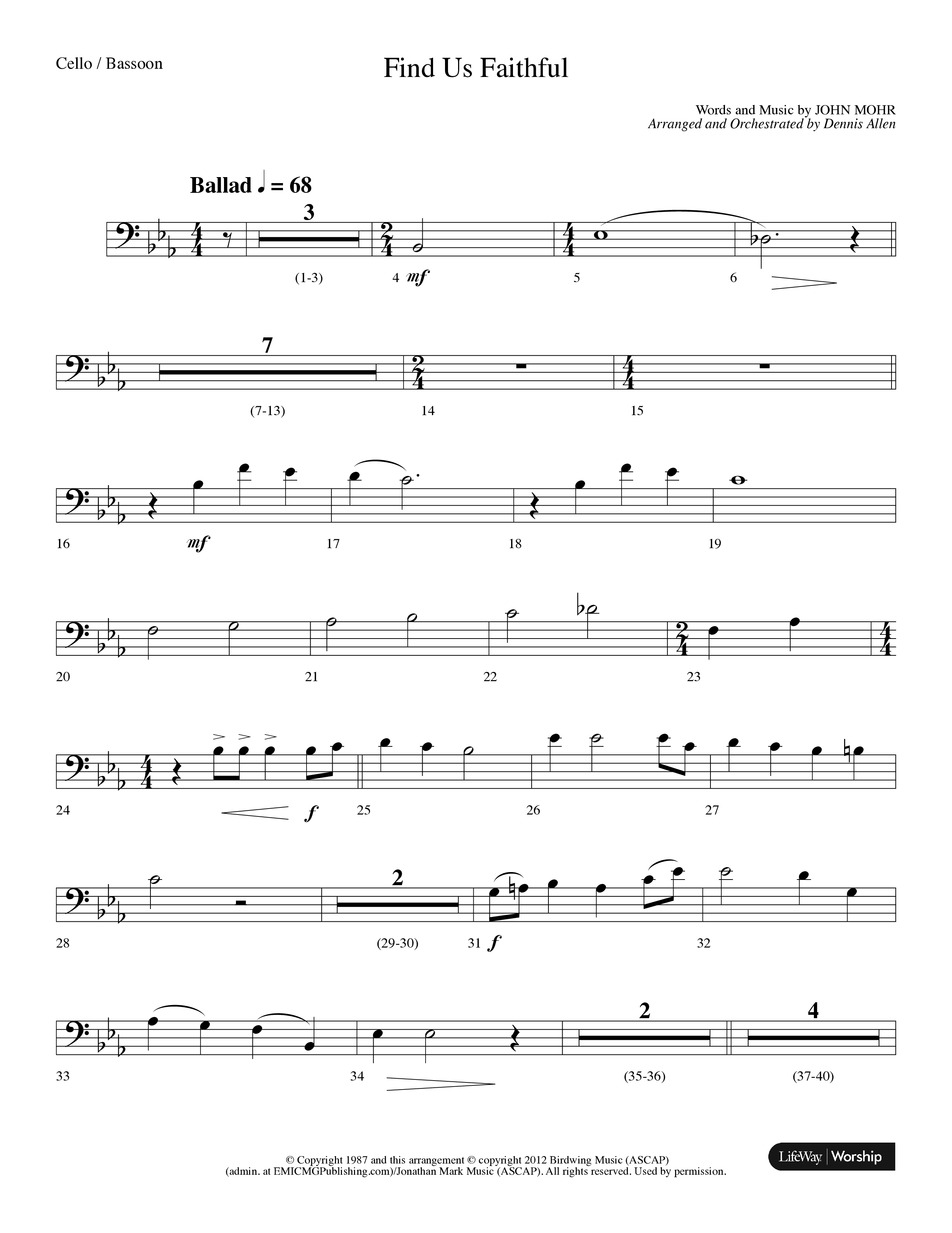 Find Us Faithful (Choral Anthem SATB) Cello (Lifeway Choral / Arr. Dennis Allen)
