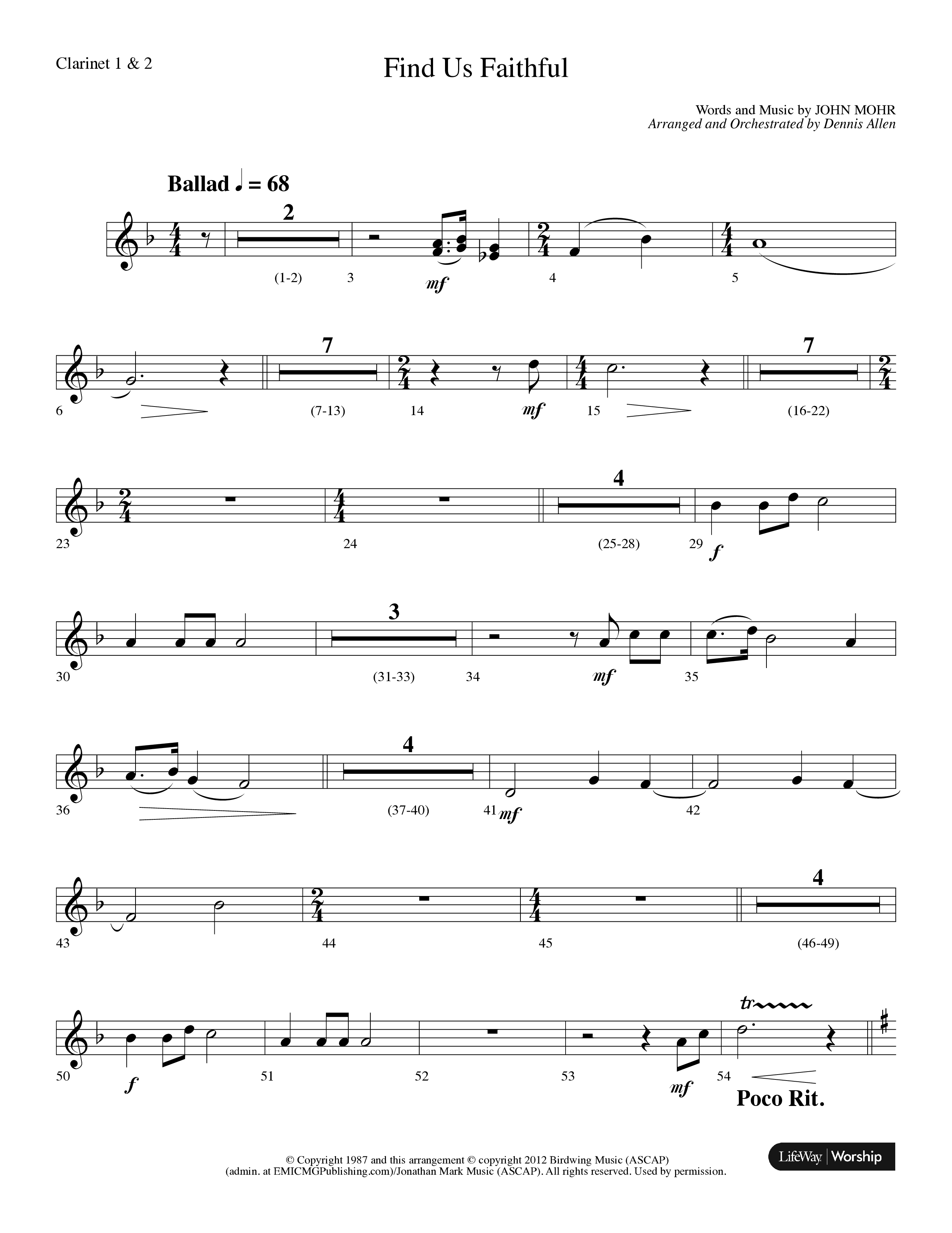 Find Us Faithful (Choral Anthem SATB) Clarinet 1/2 (Lifeway Choral / Arr. Dennis Allen)