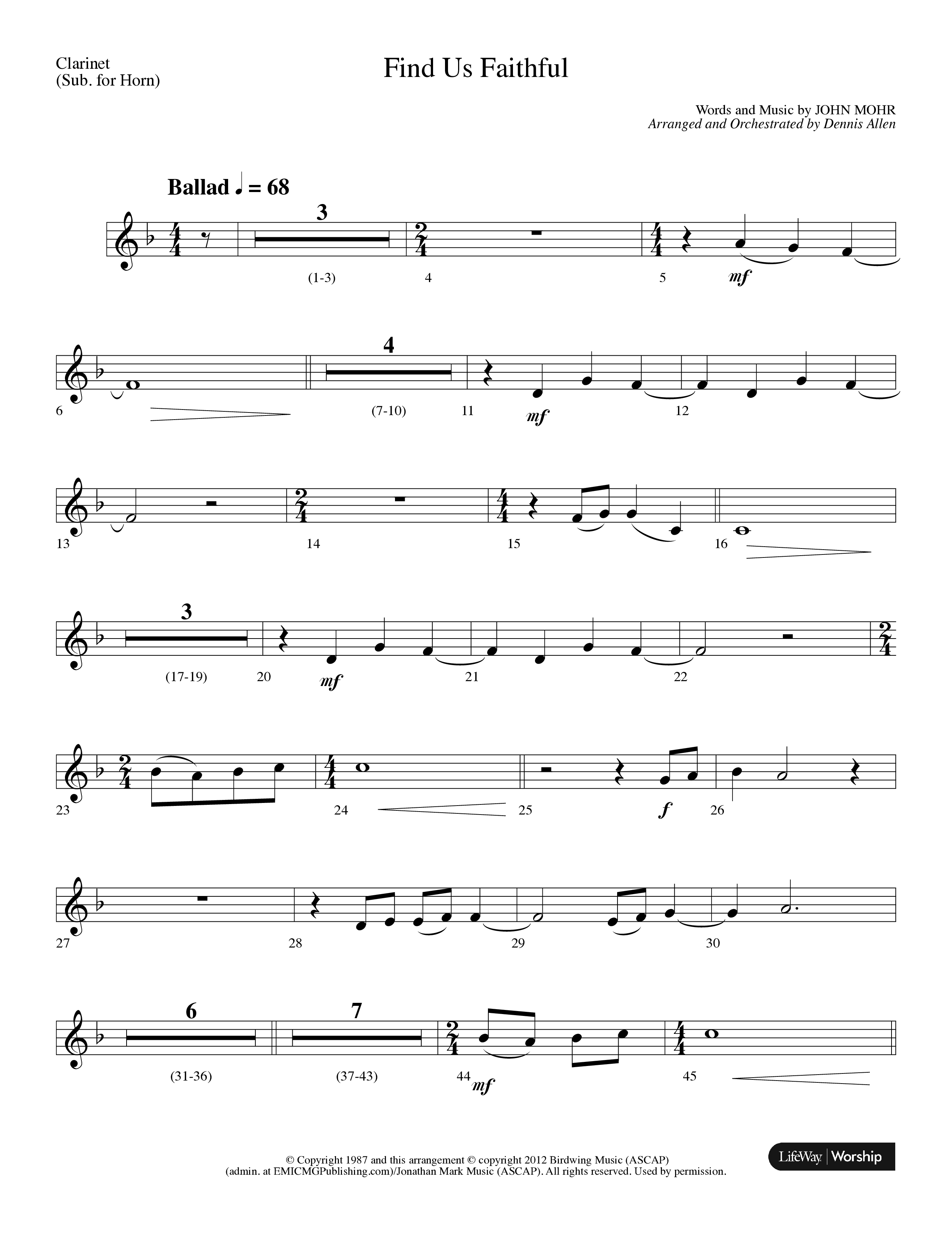 Find Us Faithful (Choral Anthem SATB) Clarinet (Lifeway Choral / Arr. Dennis Allen)