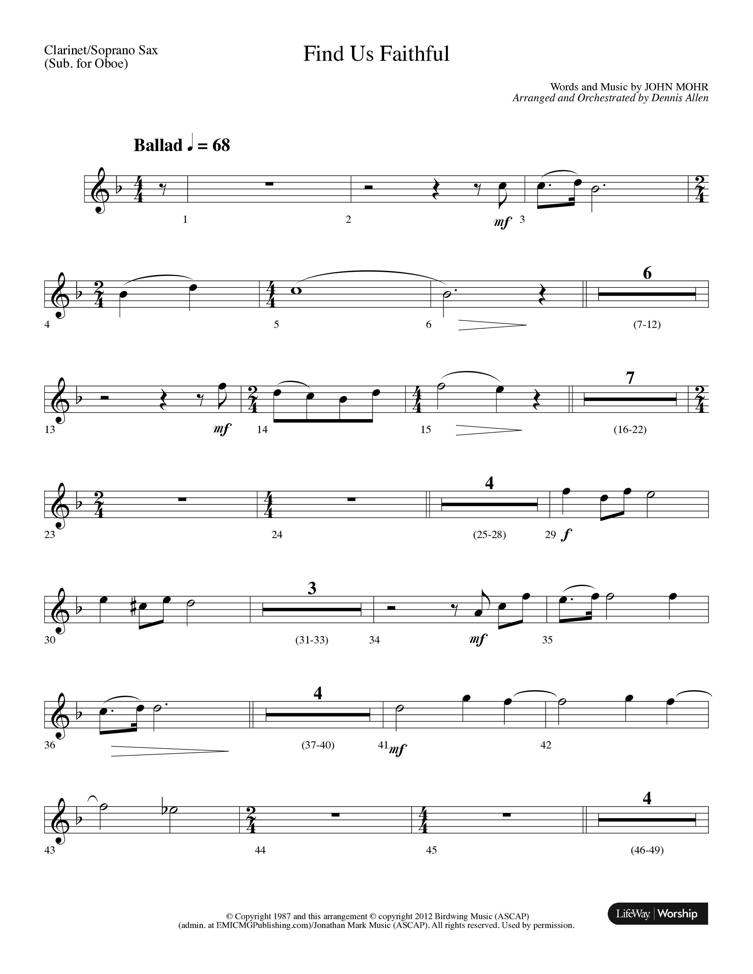 Find Us Faithful (Choral Anthem SATB) Clarinet/Soprano Sax (Lifeway Choral / Arr. Dennis Allen)