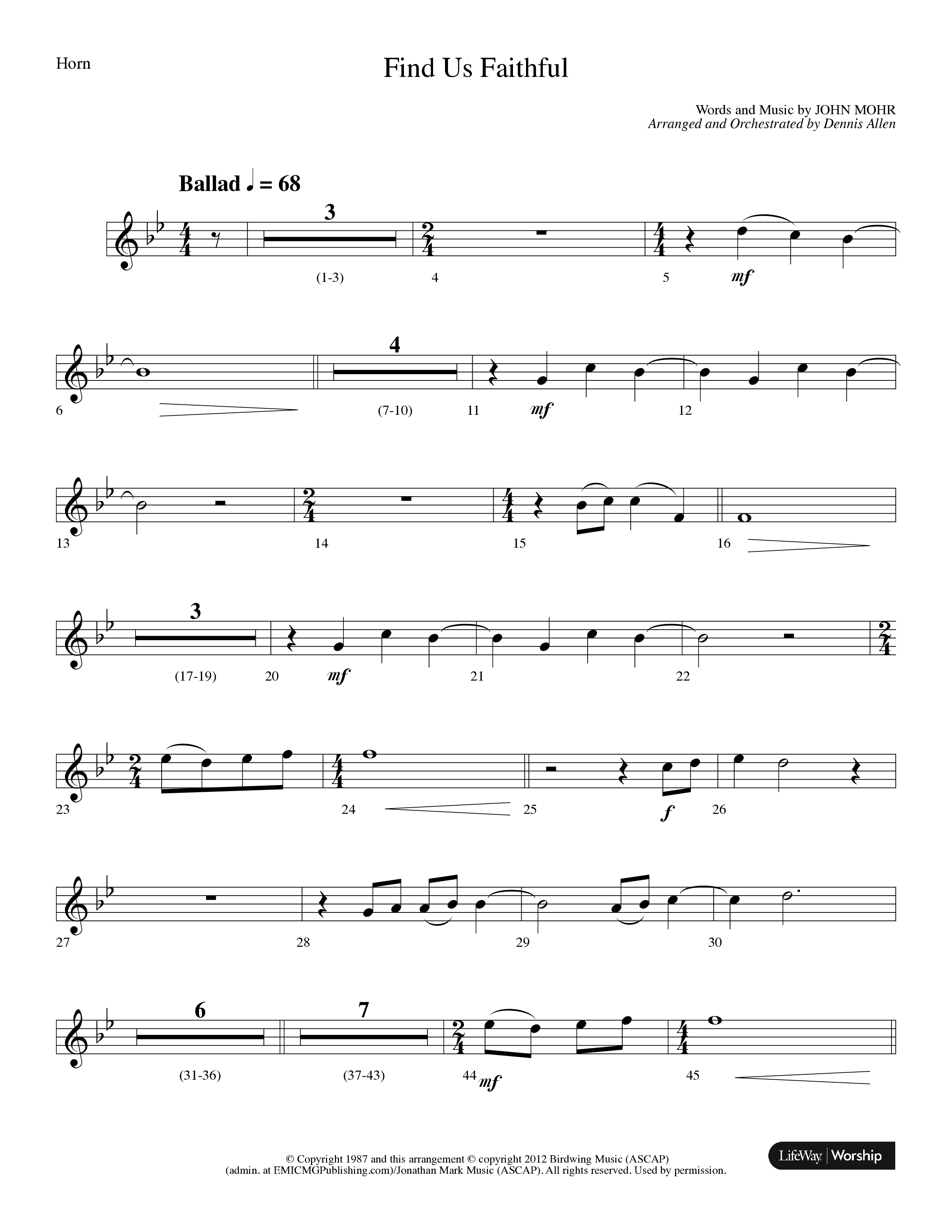 Find Us Faithful (Choral Anthem SATB) French Horn (Lifeway Choral / Arr. Dennis Allen)