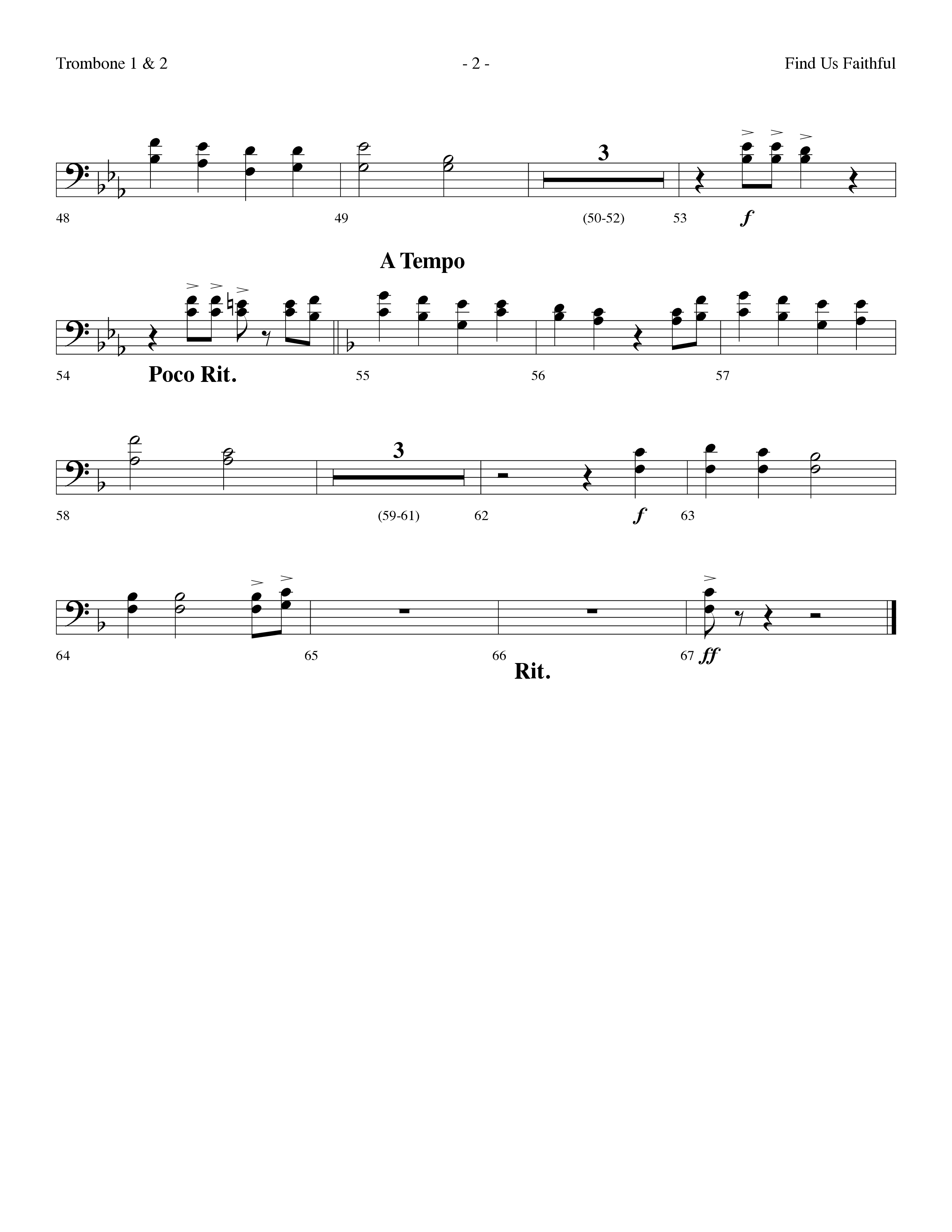 Find Us Faithful (Choral Anthem SATB) Trombone 1/2 (Lifeway Choral / Arr. Dennis Allen)