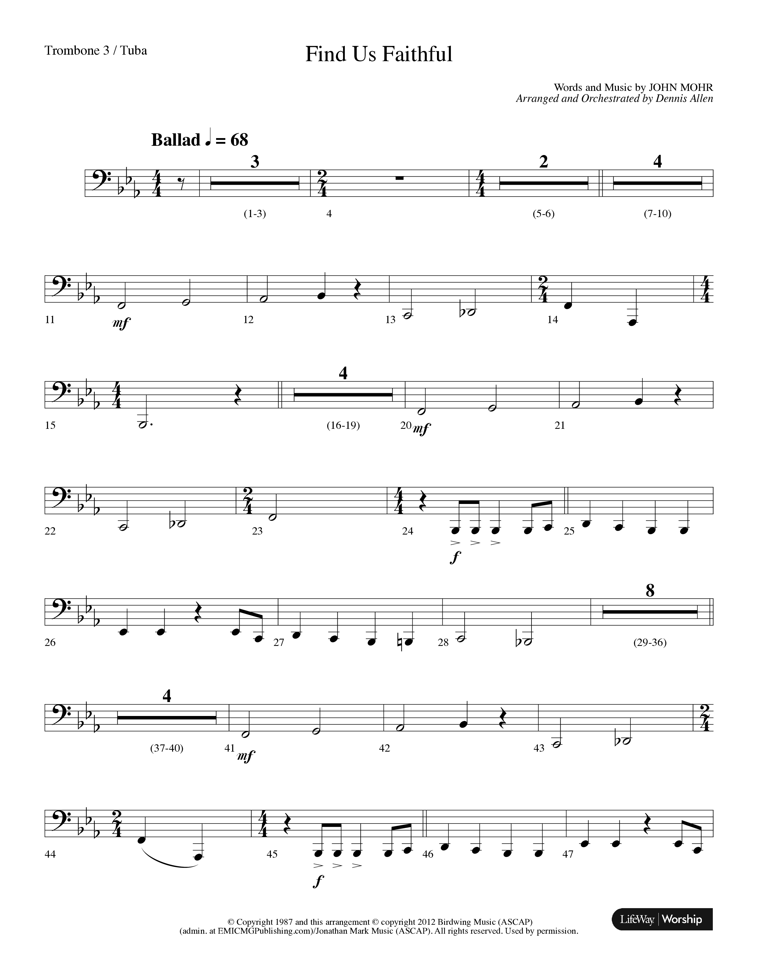 Find Us Faithful (Choral Anthem SATB) Trombone 3/Tuba (Lifeway Choral / Arr. Dennis Allen)