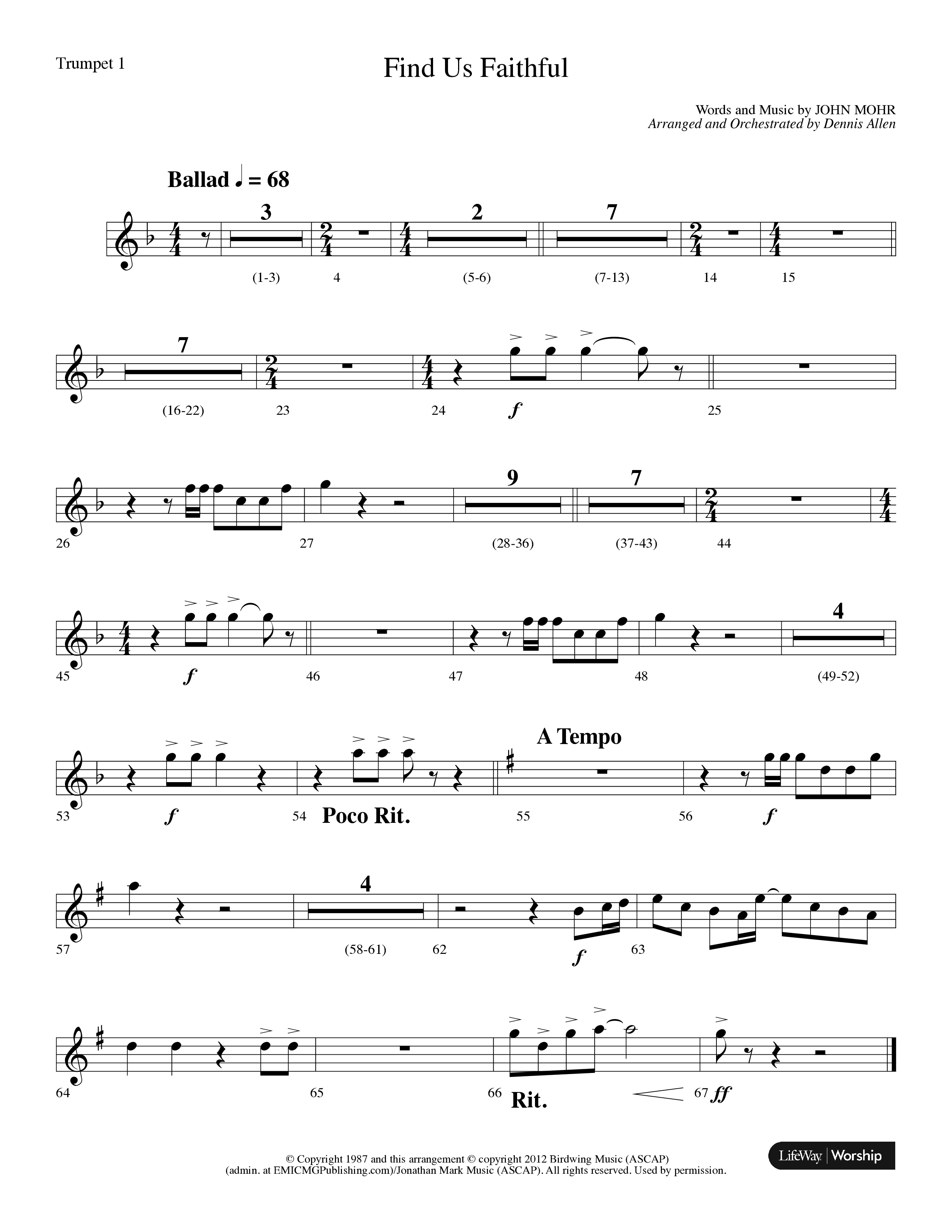 Find Us Faithful (Choral Anthem SATB) Trumpet 1 (Lifeway Choral / Arr. Dennis Allen)