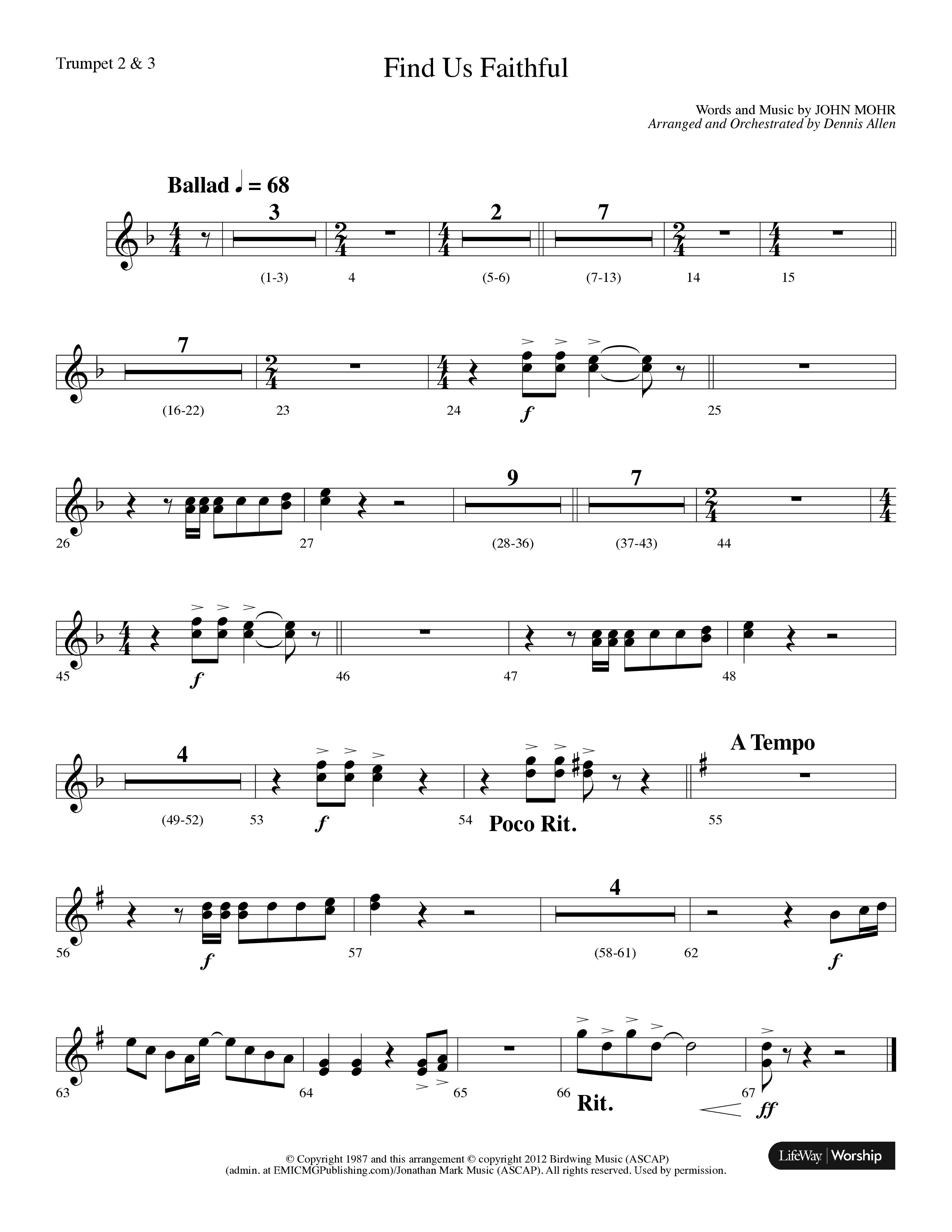 Find Us Faithful (Choral Anthem SATB) Trumpet 2/3 (Lifeway Choral / Arr. Dennis Allen)