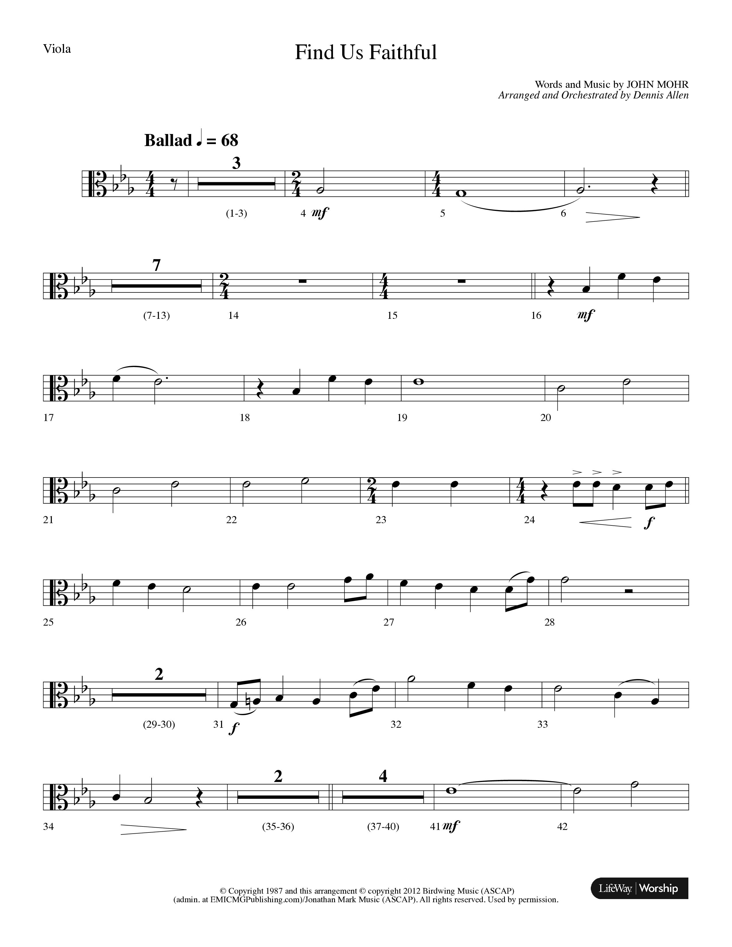 Find Us Faithful (Choral Anthem SATB) Viola (Lifeway Choral / Arr. Dennis Allen)