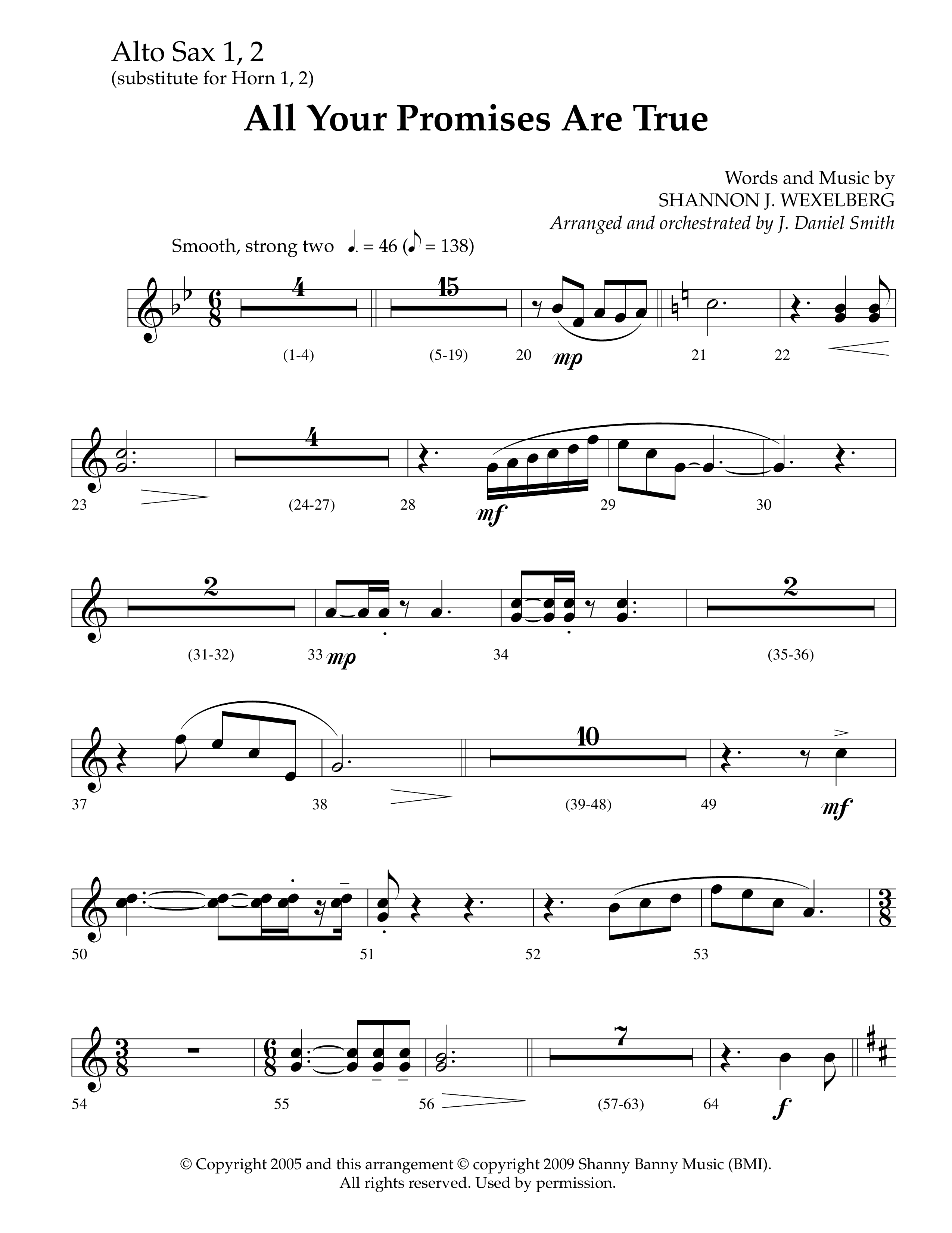 All Your Promises Are True (Choral Anthem SATB) Alto Sax 1/2 (Lifeway Choral / Arr. J. Daniel Smith)