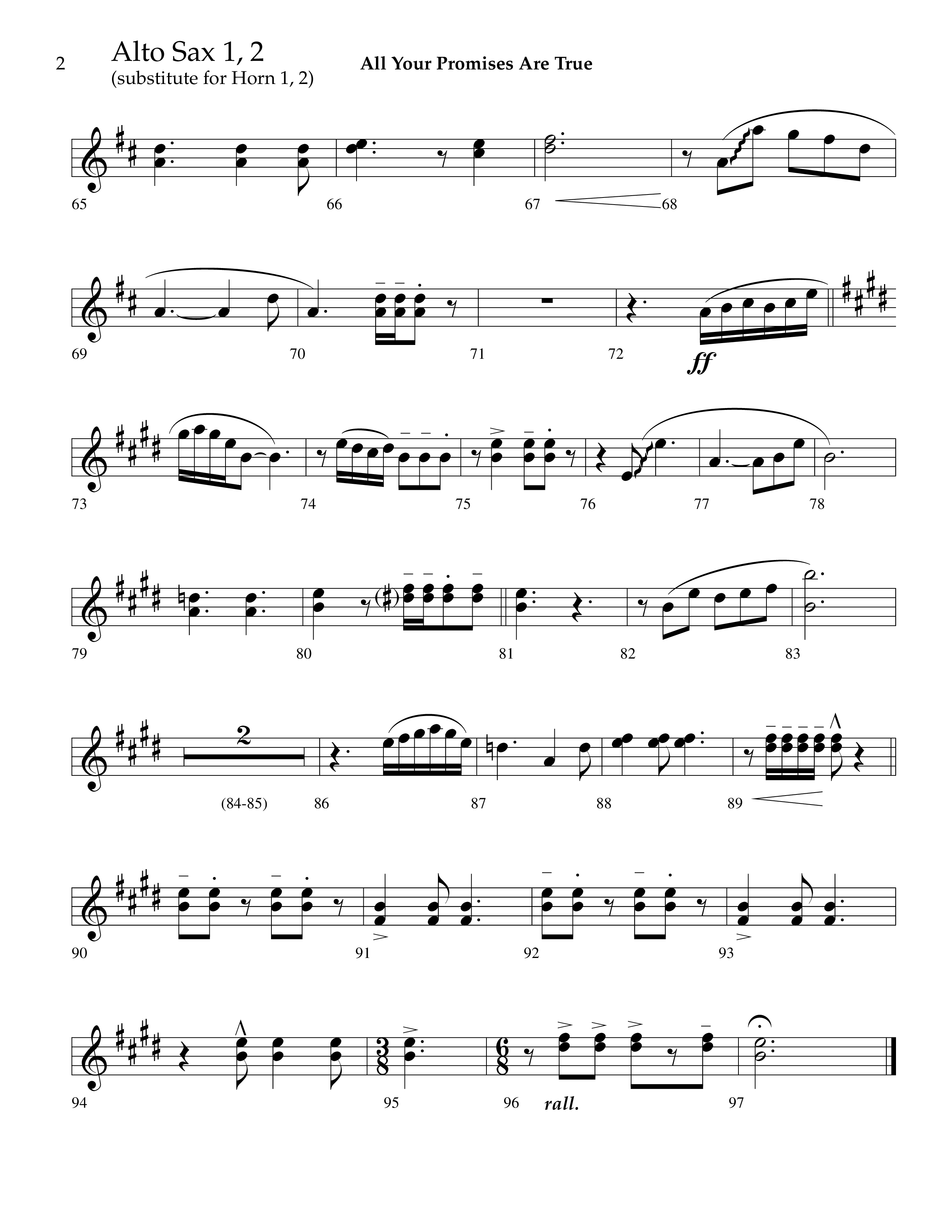 All Your Promises Are True (Choral Anthem SATB) Alto Sax 1/2 (Lifeway Choral / Arr. J. Daniel Smith)