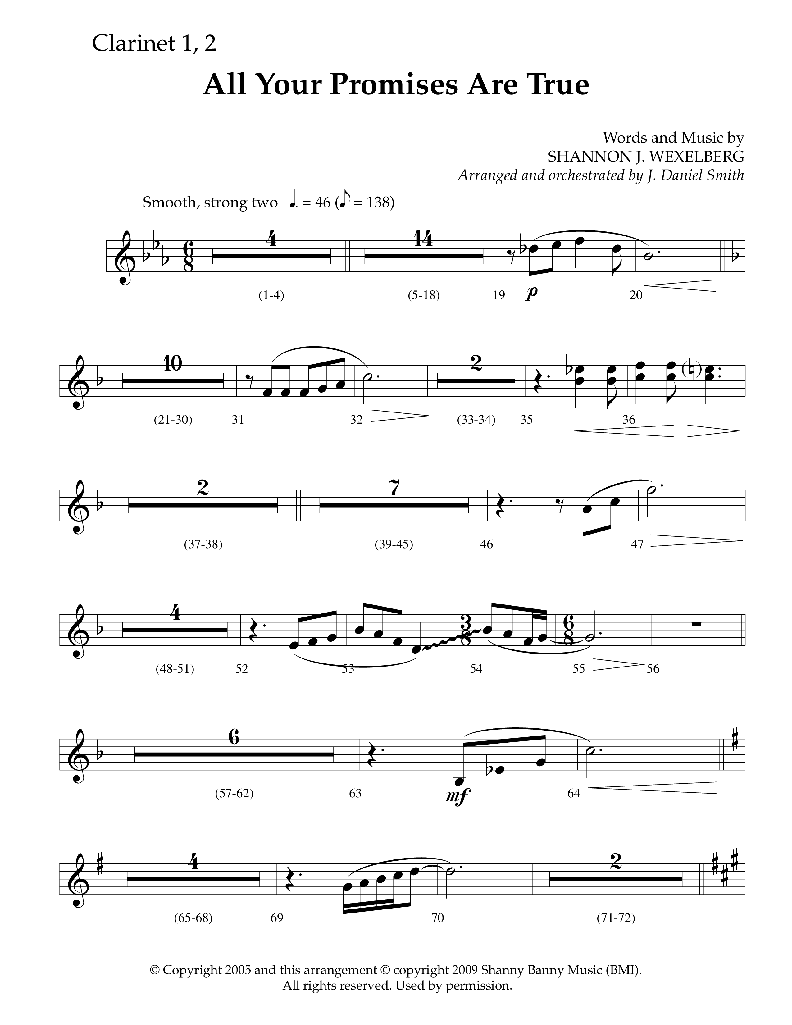 All Your Promises Are True (Choral Anthem SATB) Clarinet 1/2 (Lifeway Choral / Arr. J. Daniel Smith)