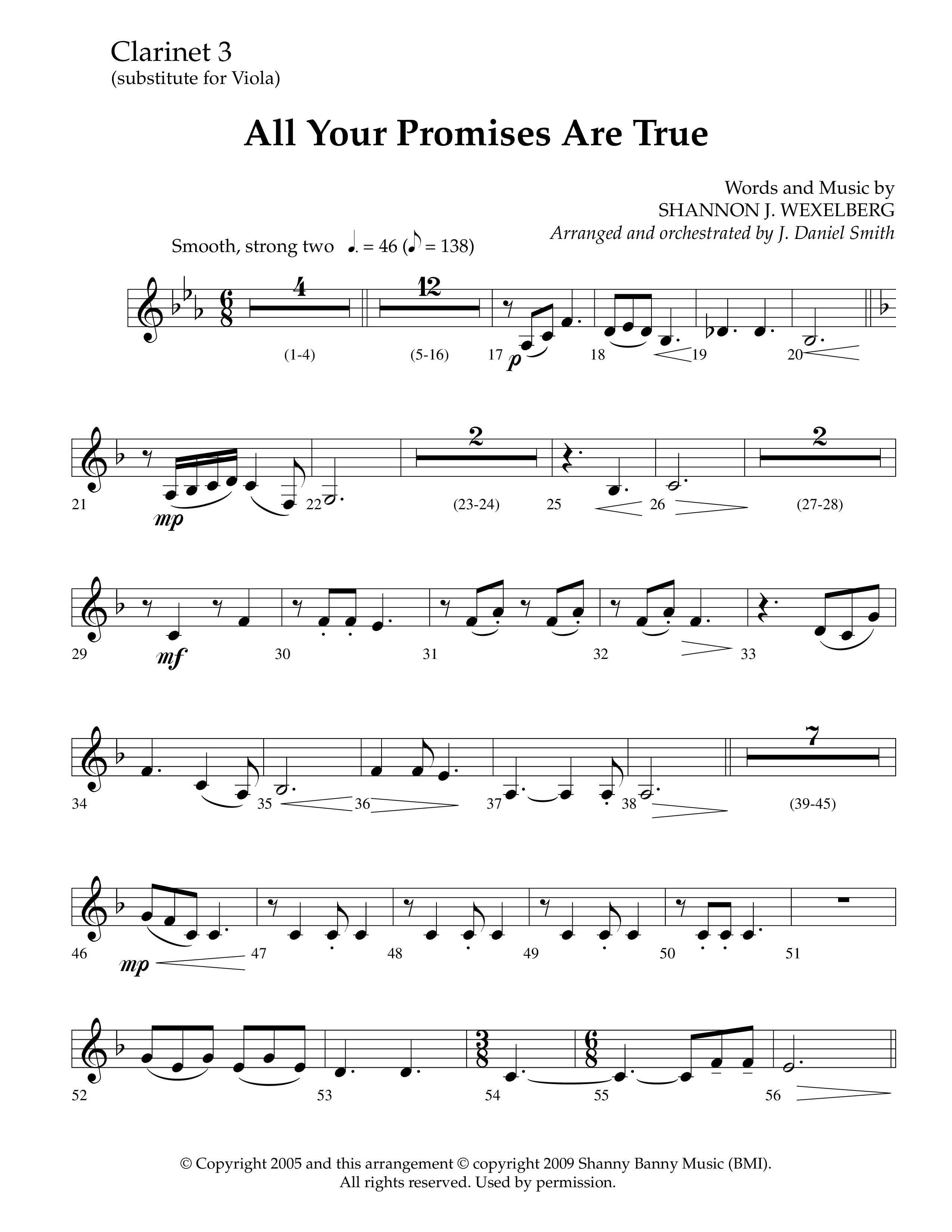 All Your Promises Are True (Choral Anthem SATB) Clarinet 3 (Lifeway Choral / Arr. J. Daniel Smith)