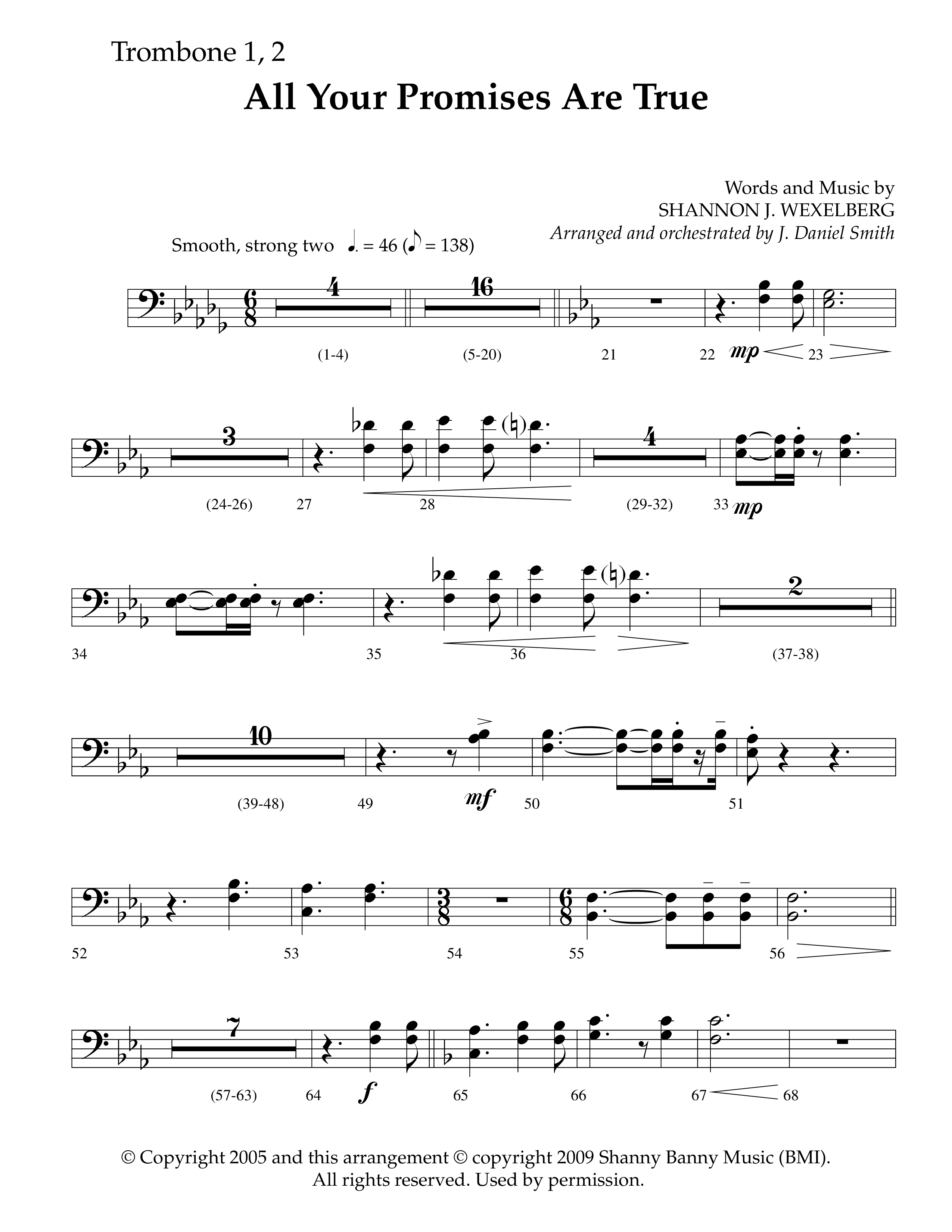 All Your Promises Are True (Choral Anthem SATB) Trombone 1/2 (Lifeway Choral / Arr. J. Daniel Smith)