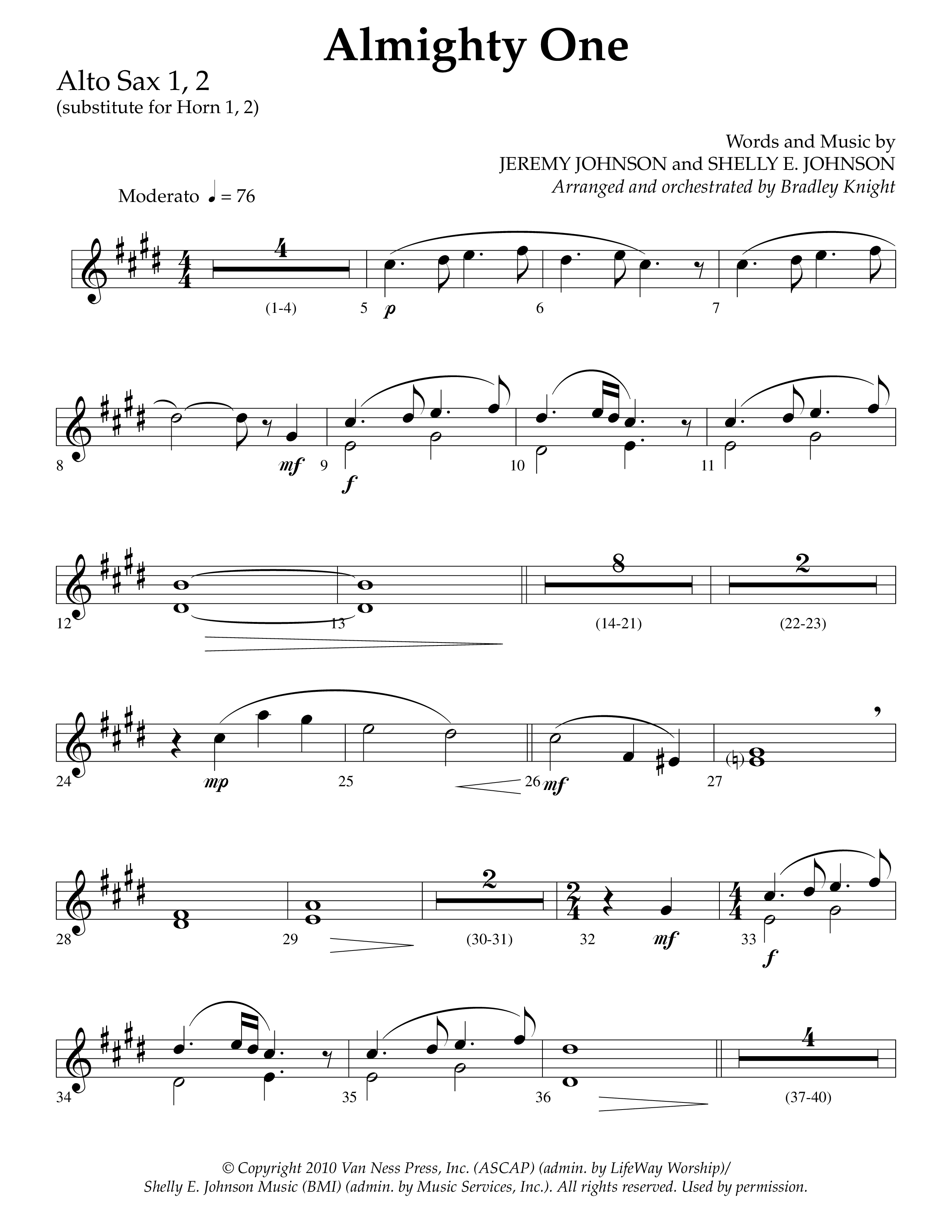 Almighty One (Choral Anthem SATB) Alto Sax 1/2 (Lifeway Choral / Arr. Bradley Knight)