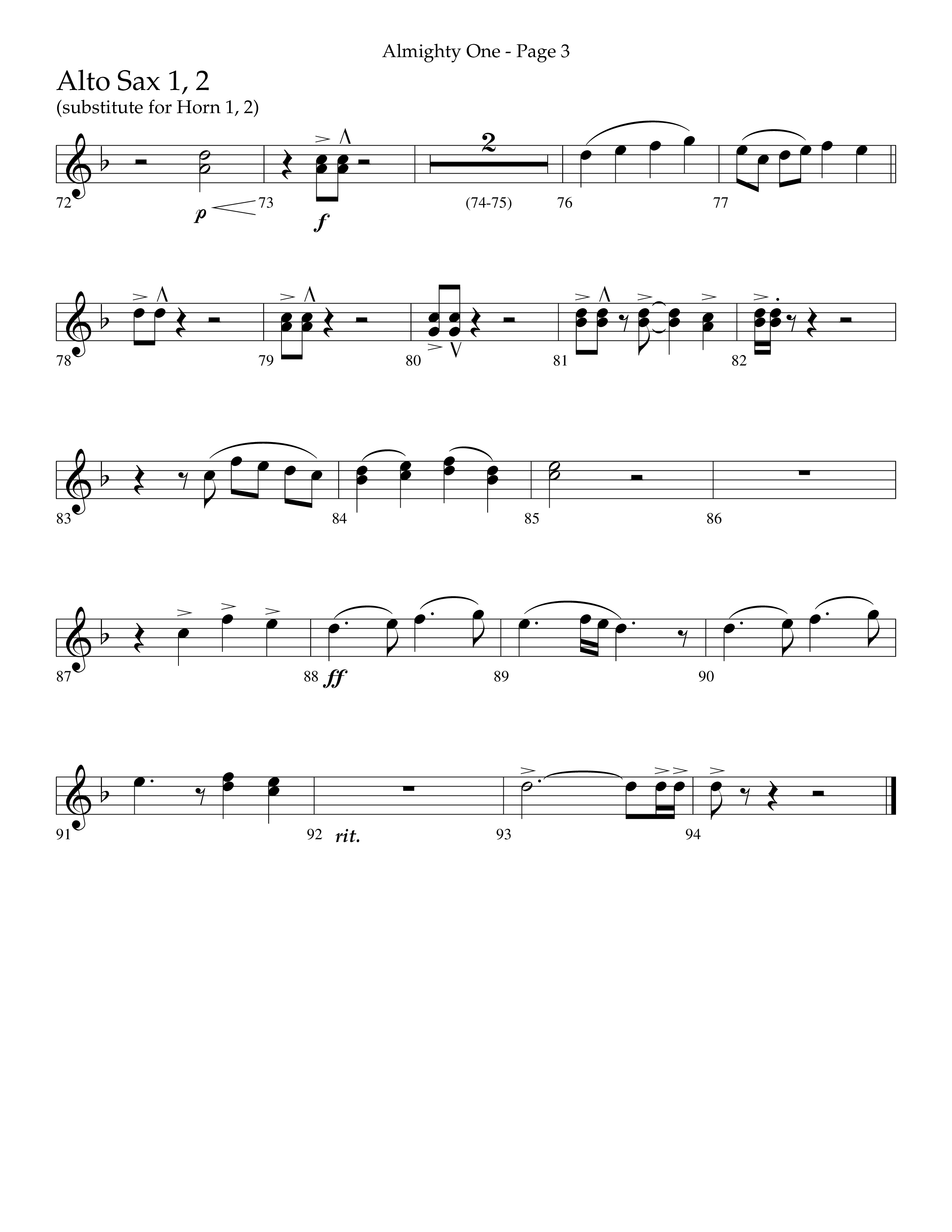 Almighty One (Choral Anthem SATB) Alto Sax 1/2 (Lifeway Choral / Arr. Bradley Knight)