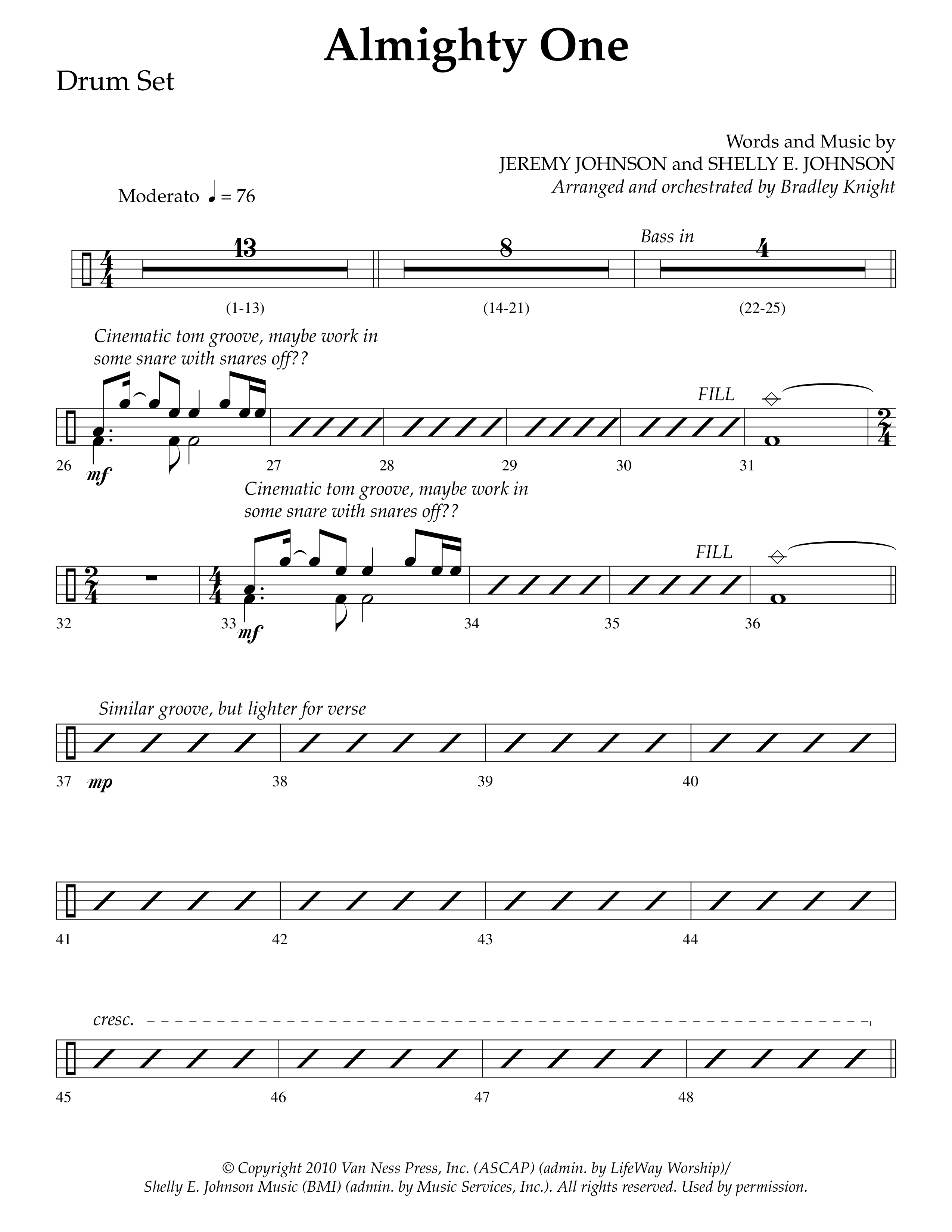 Almighty One (Choral Anthem SATB) Drum Set (Lifeway Choral / Arr. Bradley Knight)