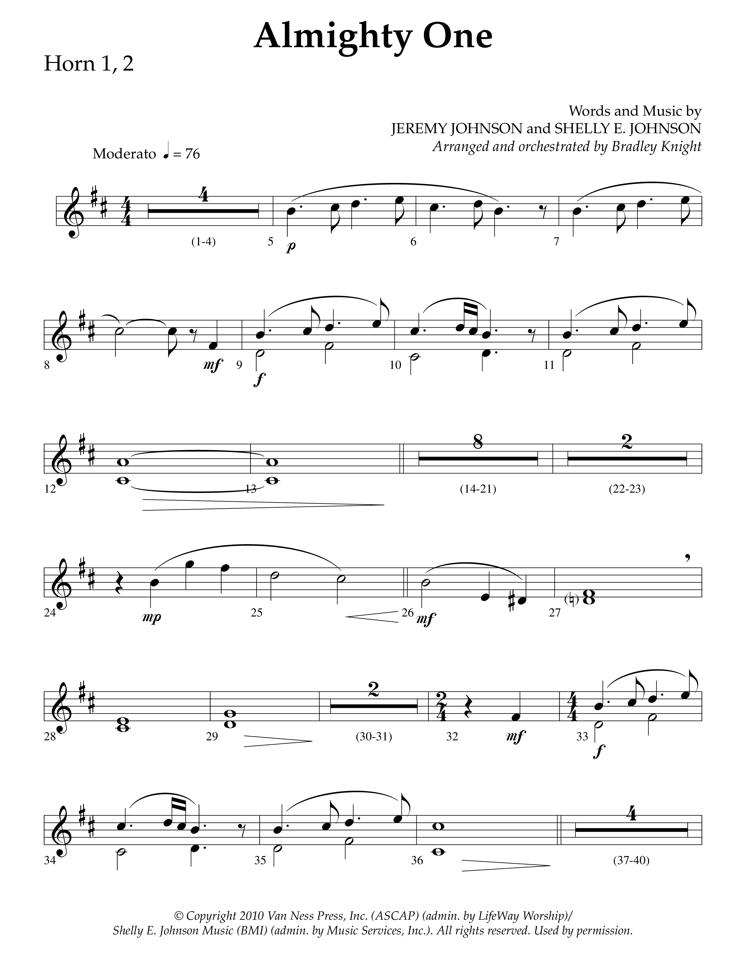 Almighty One (Choral Anthem SATB) French Horn 1/2 (Lifeway Choral / Arr. Bradley Knight)