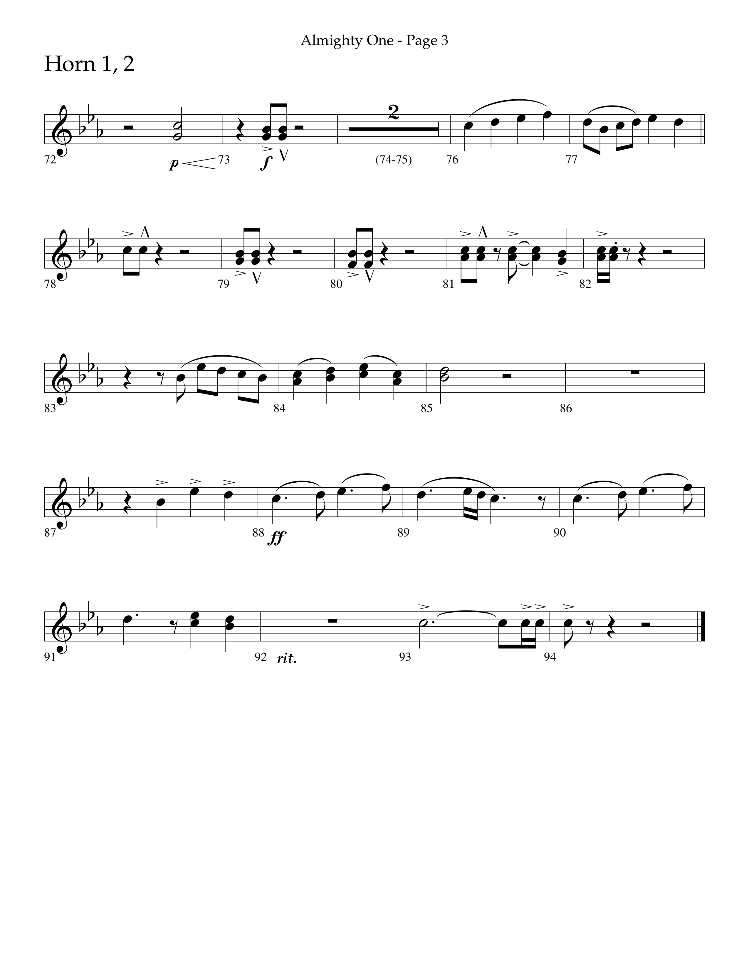 Almighty One (Choral Anthem SATB) French Horn 1/2 (Lifeway Choral / Arr. Bradley Knight)