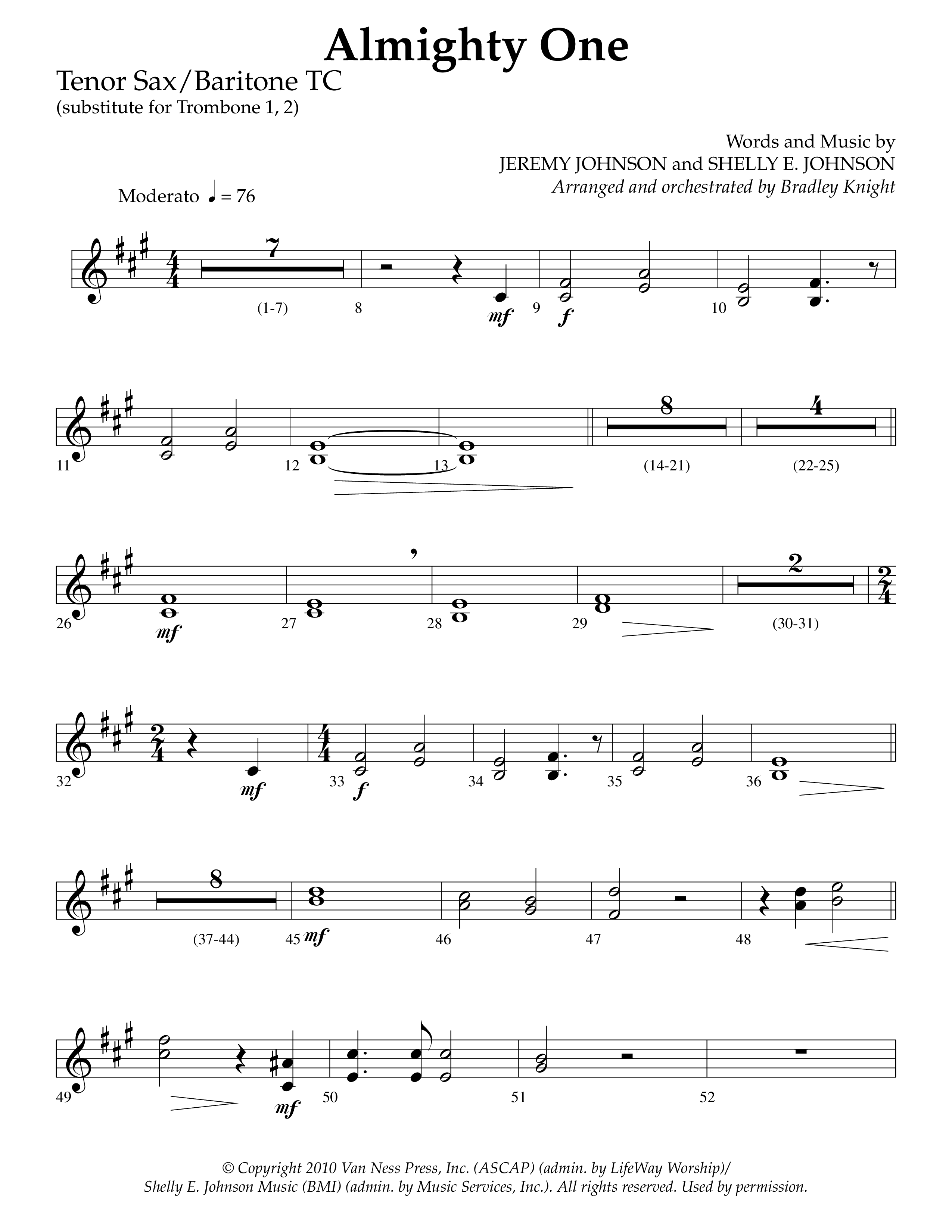 Almighty One (Choral Anthem SATB) Tenor Sax/Baritone T.C. (Lifeway Choral / Arr. Bradley Knight)