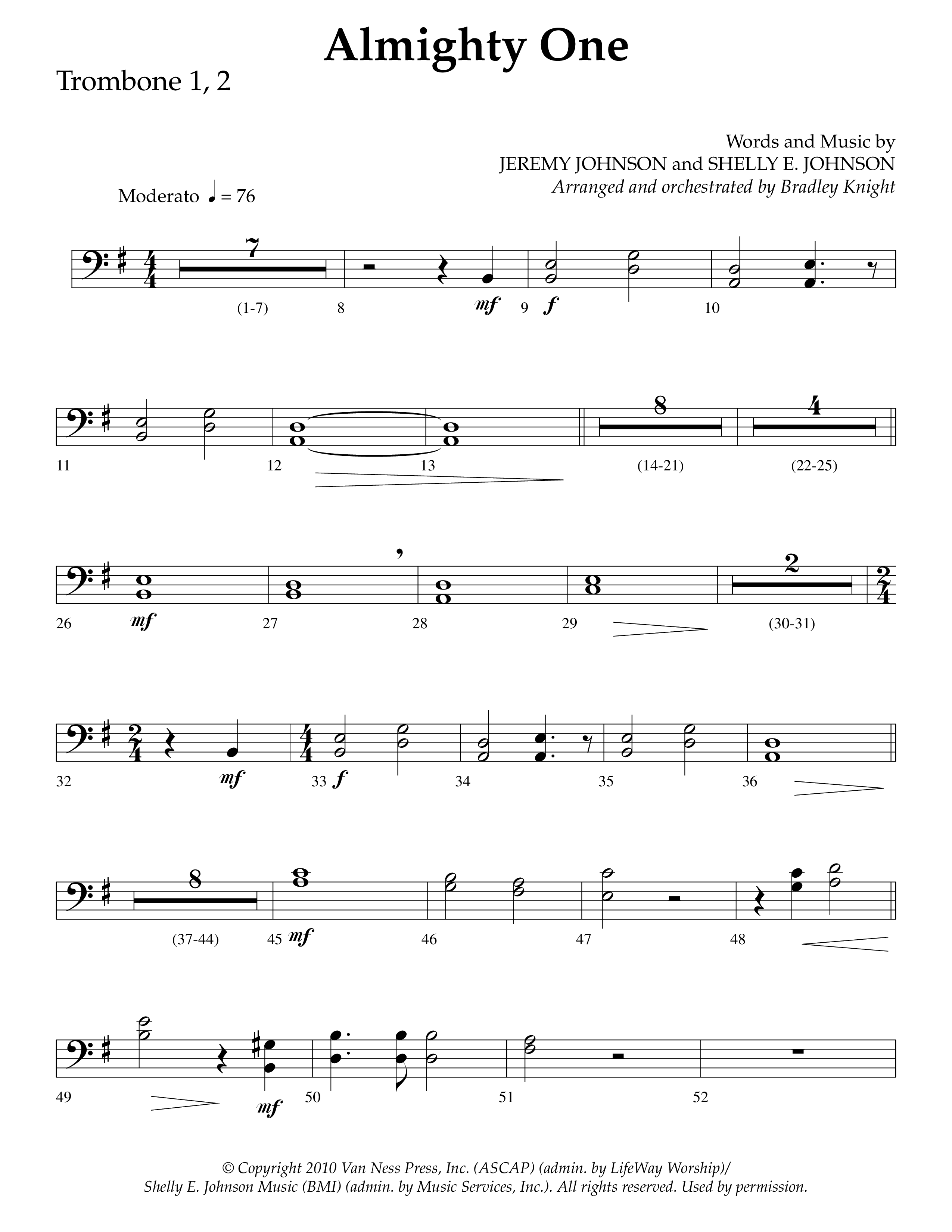 Almighty One (Choral Anthem SATB) Trombone 1/2 (Lifeway Choral / Arr. Bradley Knight)