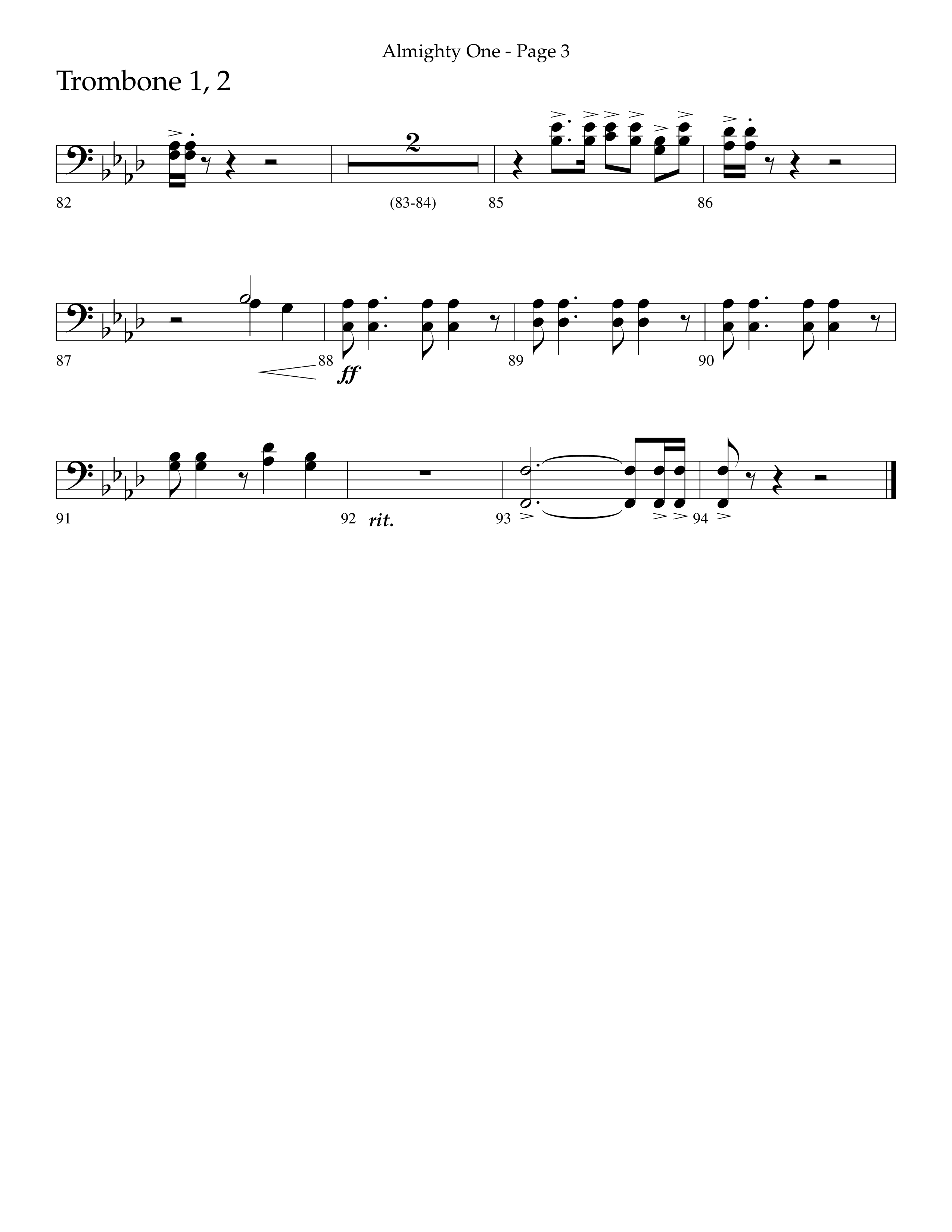 Almighty One (Choral Anthem SATB) Trombone 1/2 (Lifeway Choral / Arr. Bradley Knight)