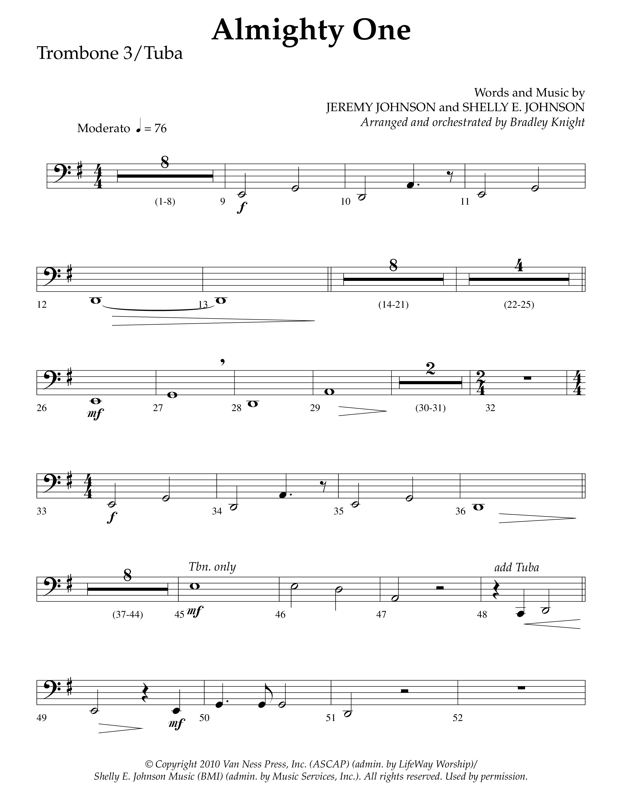 Almighty One (Choral Anthem SATB) Trombone 3/Tuba (Lifeway Choral / Arr. Bradley Knight)