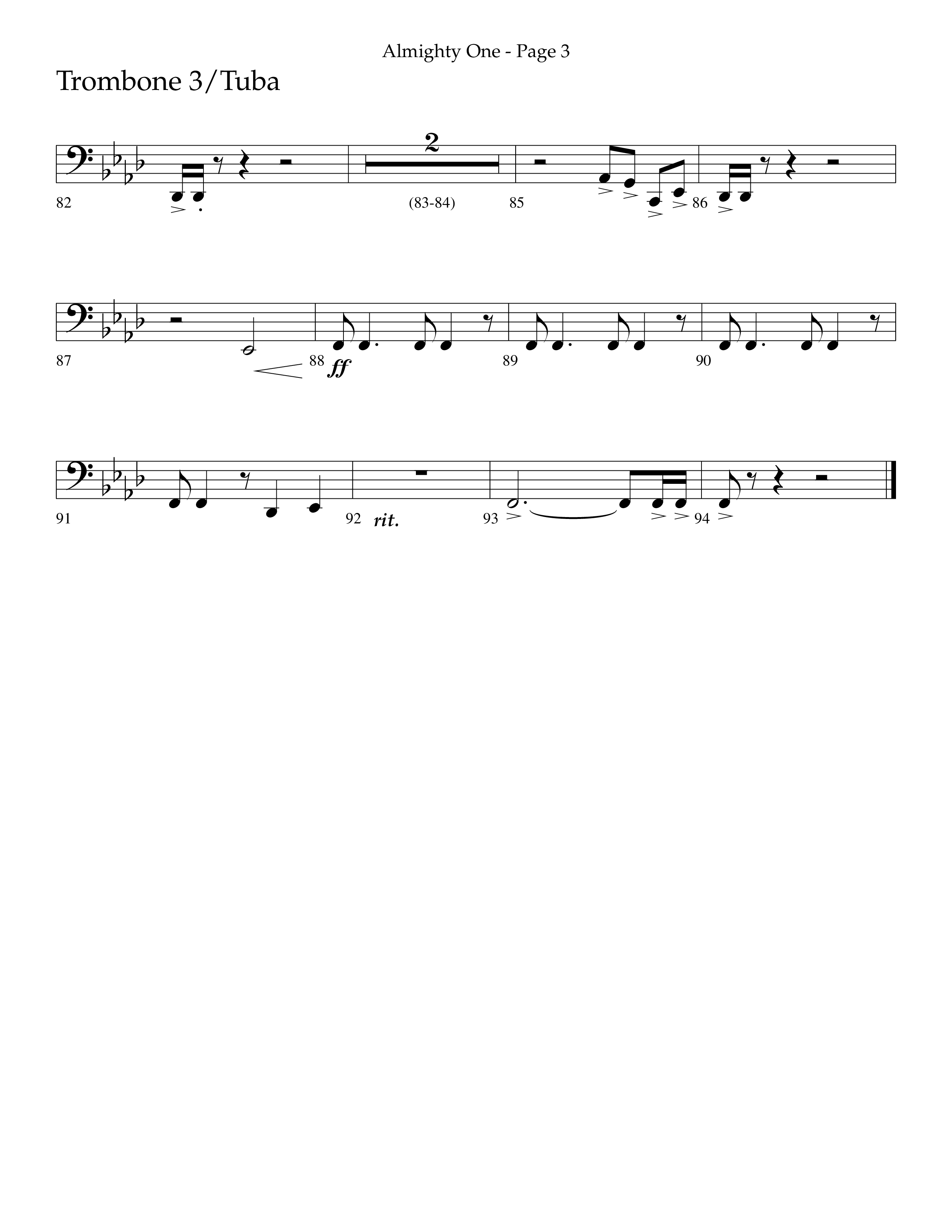Almighty One (Choral Anthem SATB) Trombone 3/Tuba (Lifeway Choral / Arr. Bradley Knight)