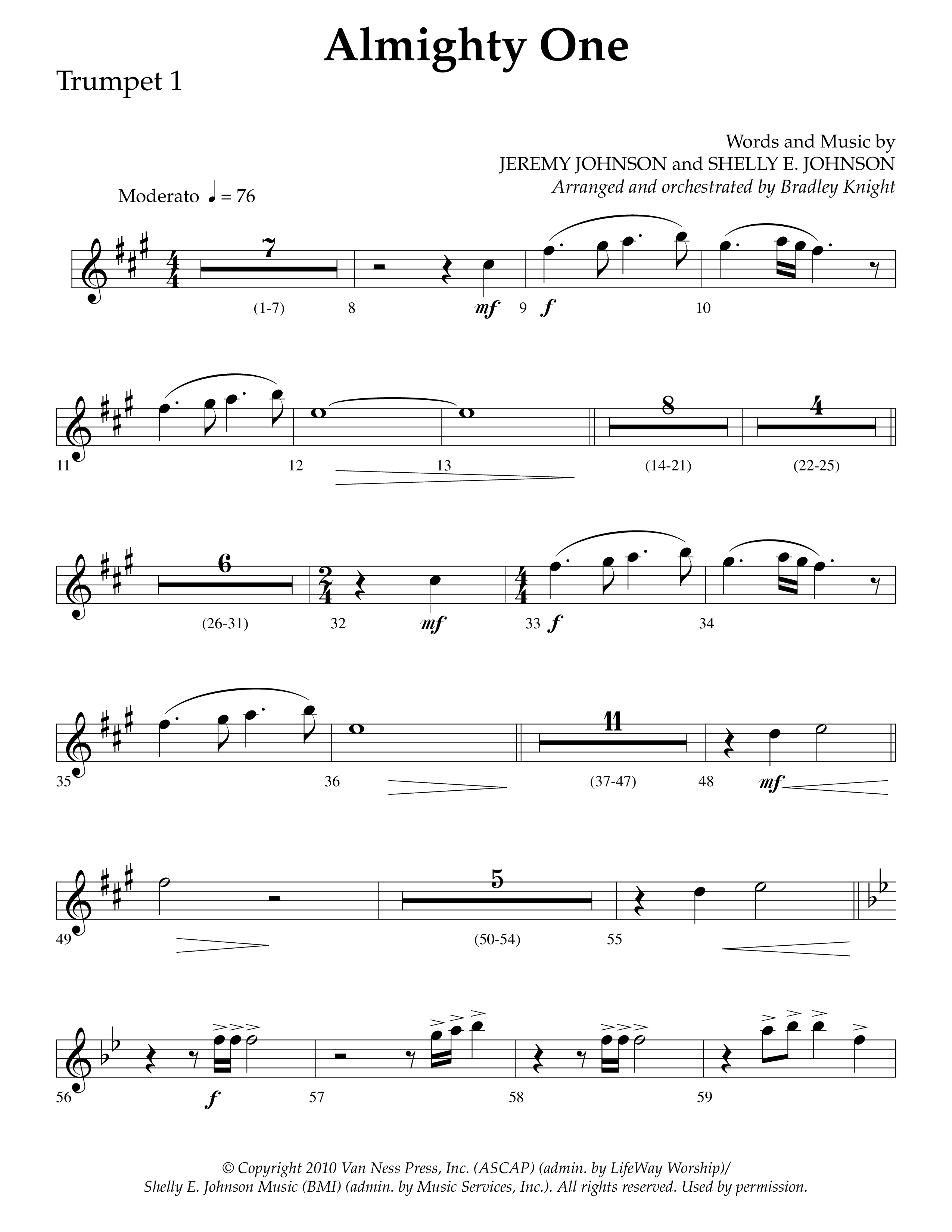 Almighty One (Choral Anthem SATB) Trumpet 1 (Lifeway Choral / Arr. Bradley Knight)