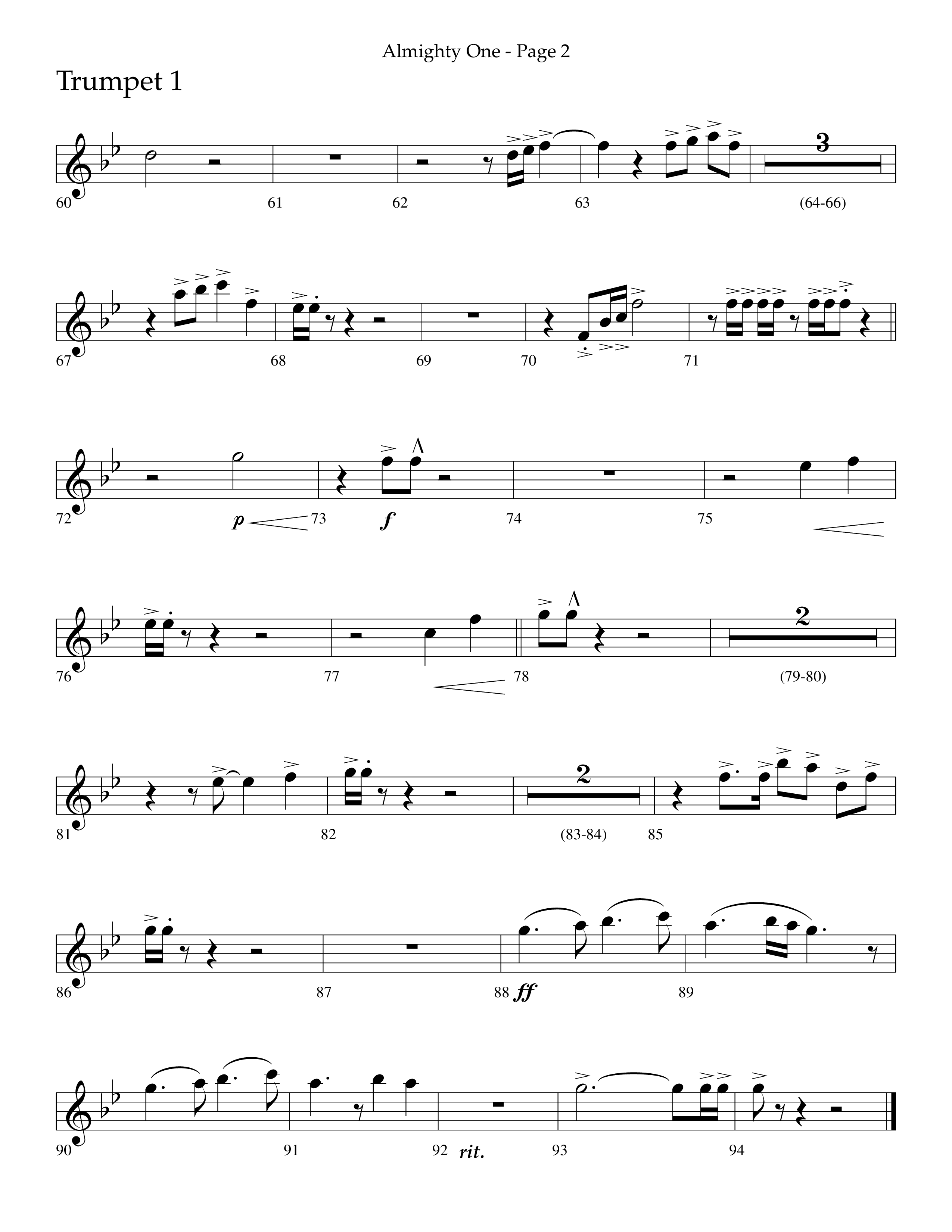 Almighty One (Choral Anthem SATB) Trumpet 1 (Lifeway Choral / Arr. Bradley Knight)