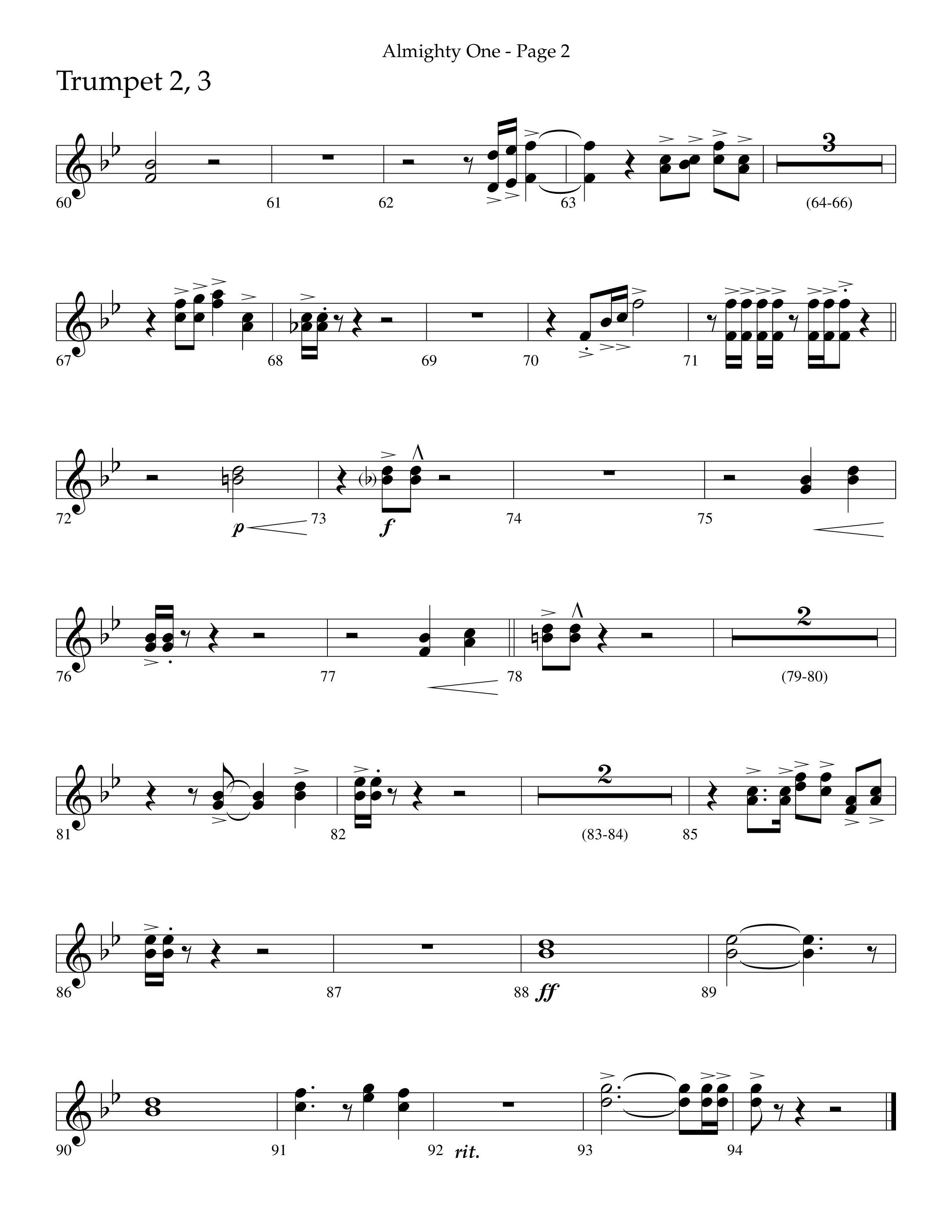 Almighty One (Choral Anthem SATB) Trumpet 2/3 (Lifeway Choral / Arr. Bradley Knight)