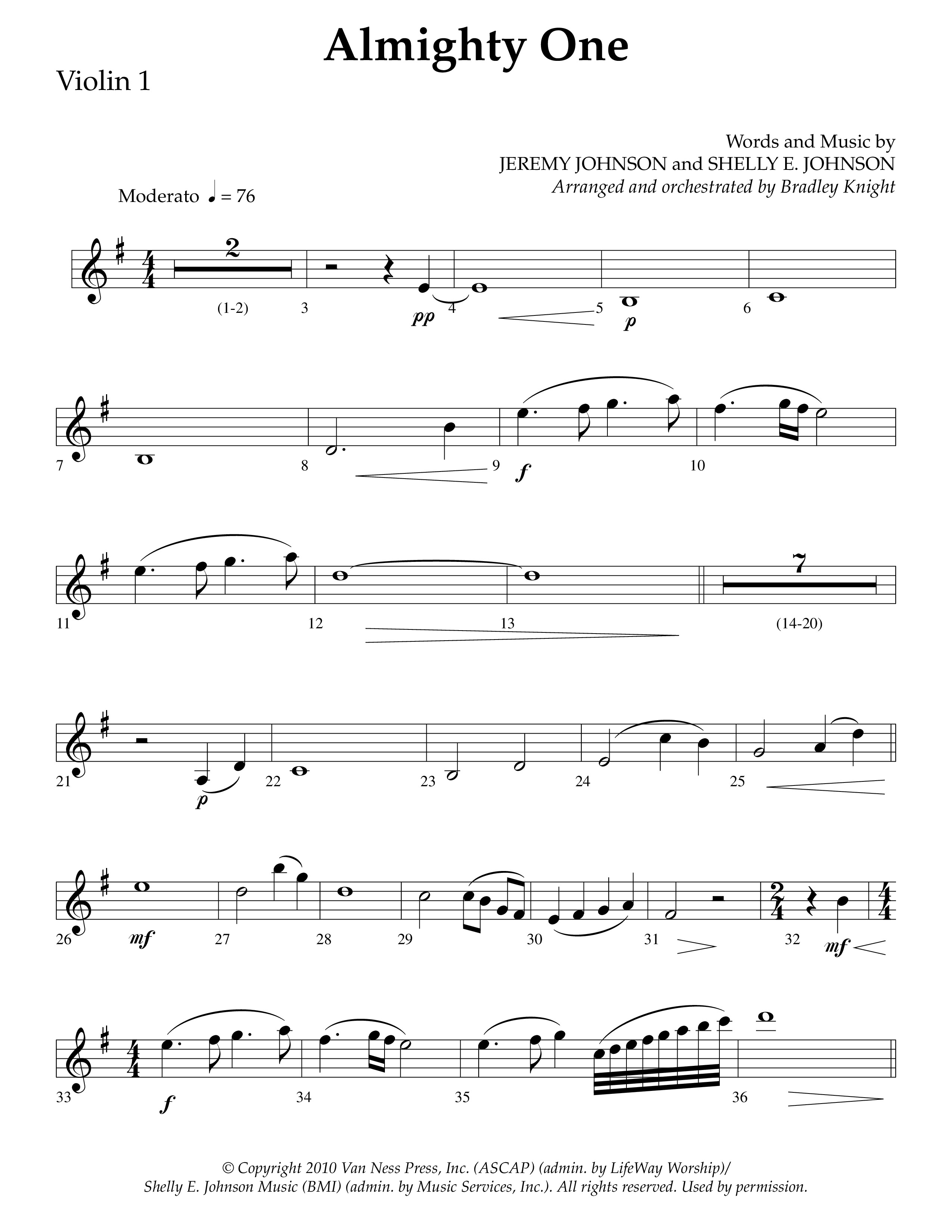 Almighty One (Choral Anthem SATB) Violin 1 (Lifeway Choral / Arr. Bradley Knight)