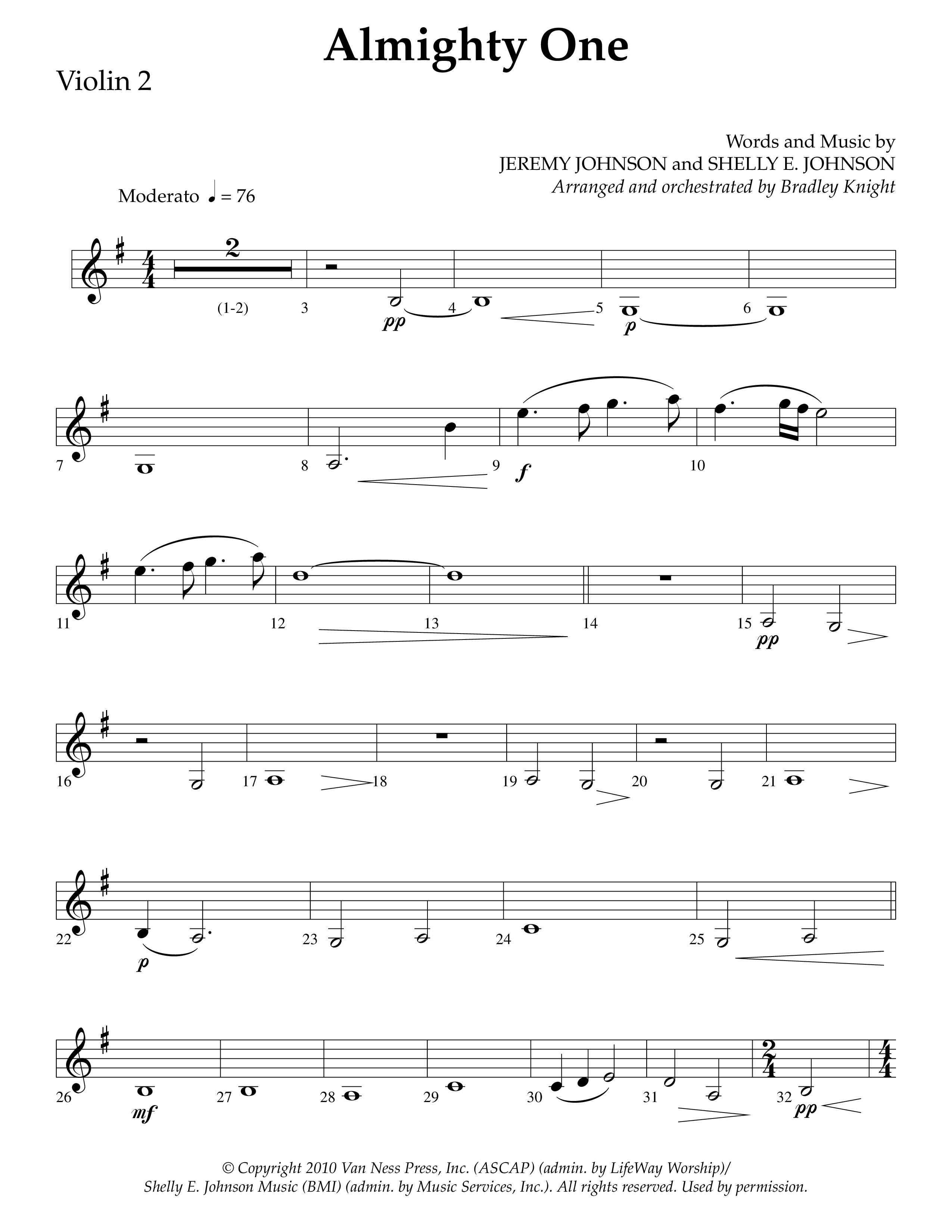 Almighty One (Choral Anthem SATB) Violin 2 (Lifeway Choral / Arr. Bradley Knight)