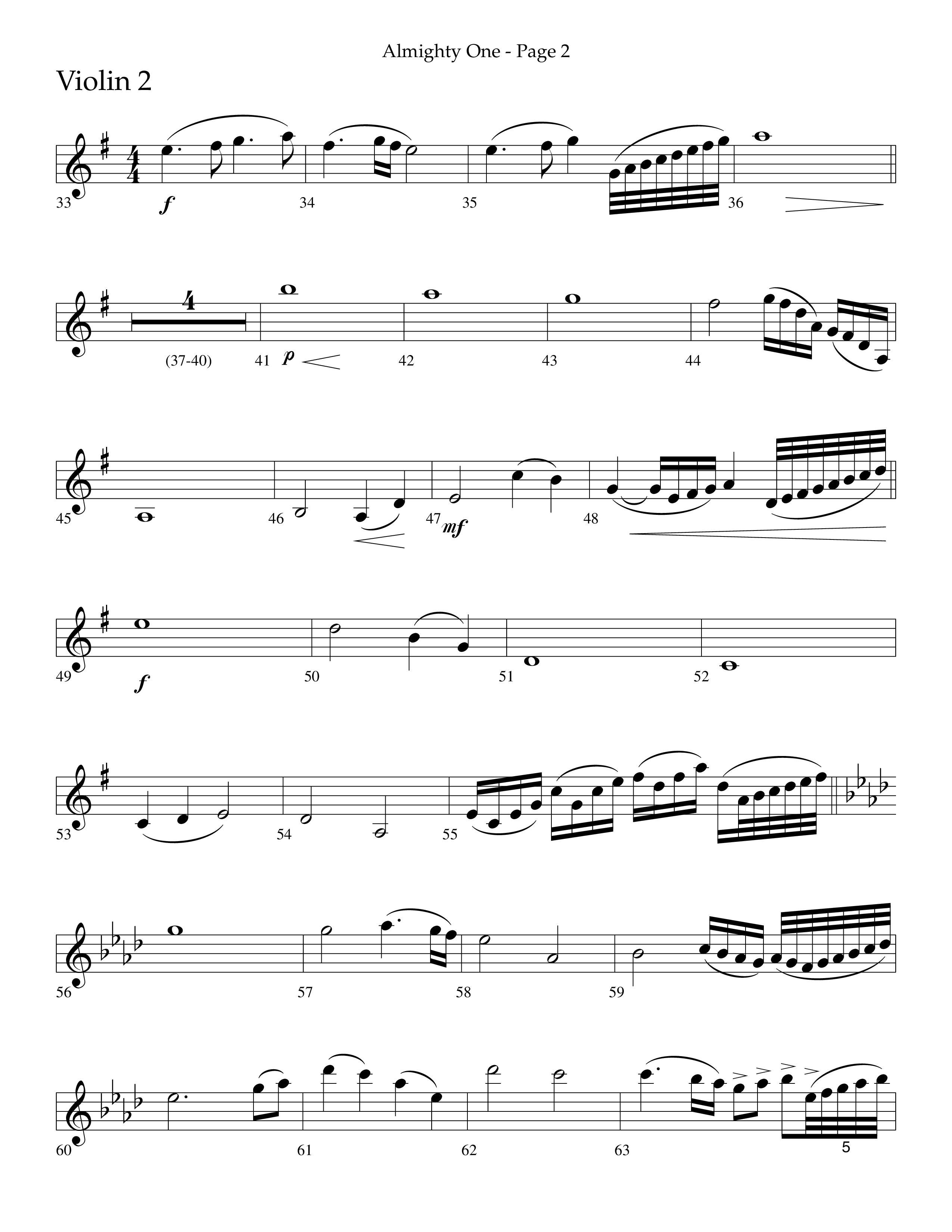 Almighty One (Choral Anthem SATB) Violin 2 (Lifeway Choral / Arr. Bradley Knight)